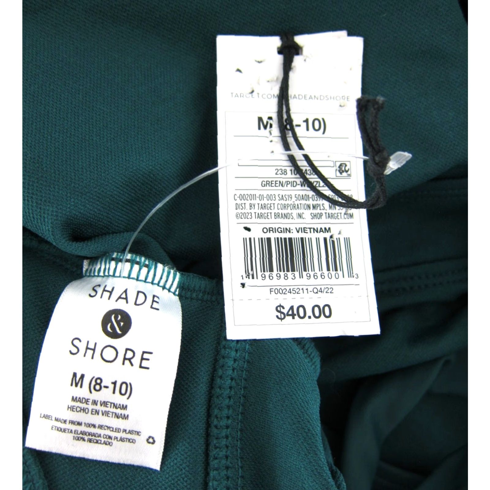Vintage Shade & Shore NWT Green One Piece Swimsuit M 8-10 Tank Top Built-In Bra 90s Beach Women Size ONE SIZE - 4 Thumbnail