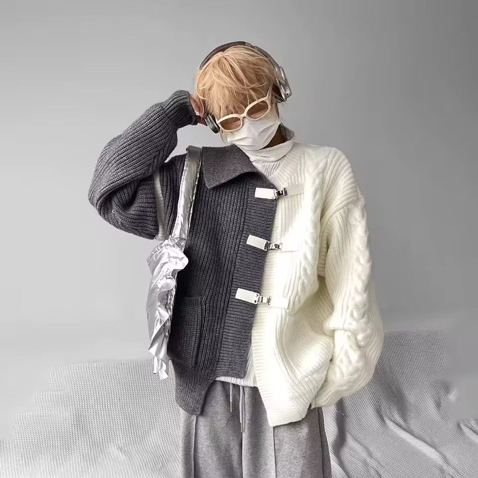 Japanese Brand Designer Knitted Y2k Splicing Cardigan Sweater Avant Garde Size US M / EU 48-50 / 2 - 2 Thumbnail