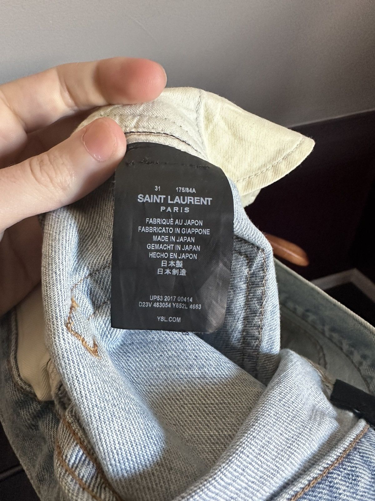 Saint Laurent Paris Japanese light wash logo stitched straight cropped jeans Size US 31 - 11 Thumbnail