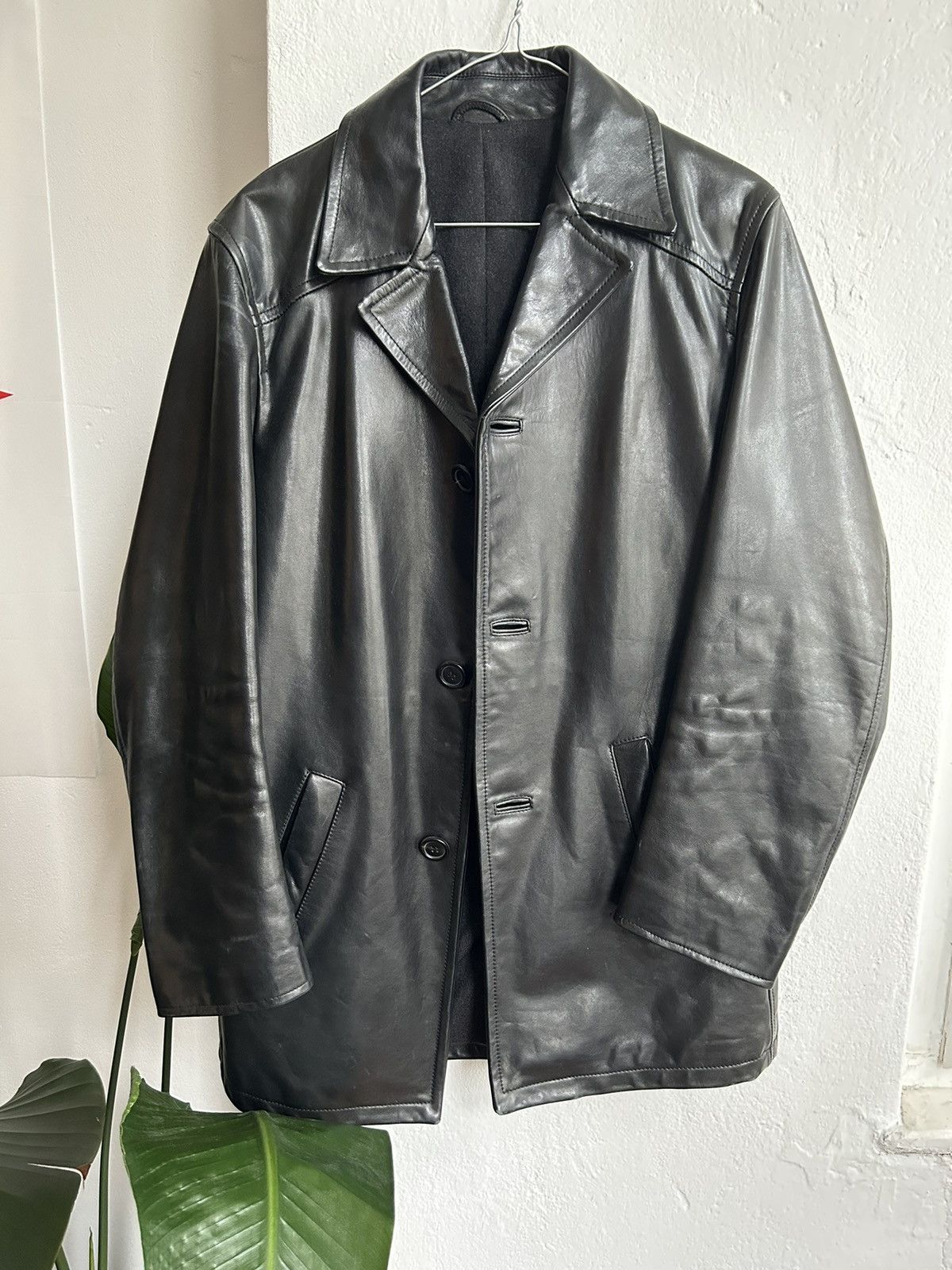 image of Prada Leather Coat 3 Button in Black, Men's (Size Small)