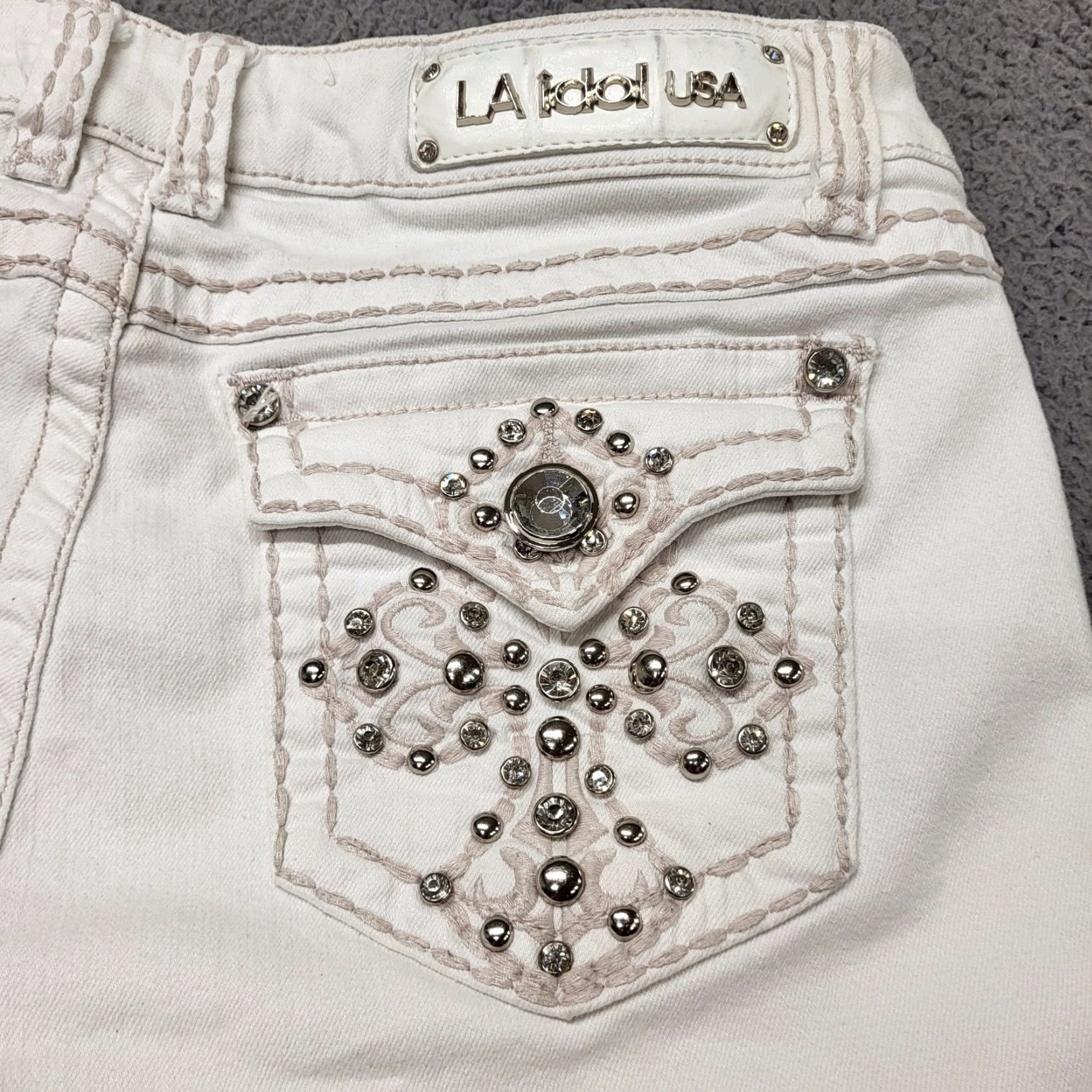 Denime L.A Idol USA Capris Women's Size 11 W33-L21 Ivory Denim Straight Leg Jeans READ Size 32" / US 10 / IT 46 - 2 Thumbnail