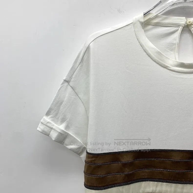 Brunello Cucinelli Brunello Cucinelli White beaded mixed cotton crewneck shor Size US L / EU 52-54 / 3 - 3 Thumbnail