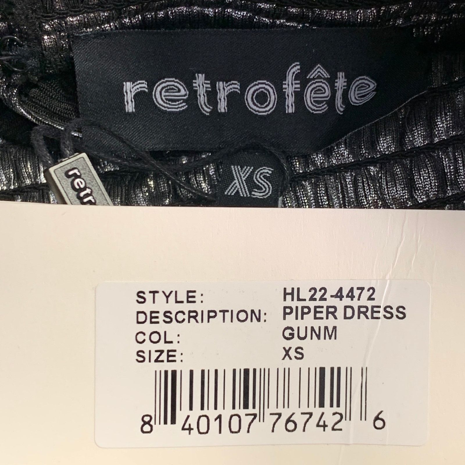 Retrofete Piper Black Metallic Silver Polyester Blend High Neck Mini Size XS / US 0-2 / IT 36-38 - 4 Thumbnail