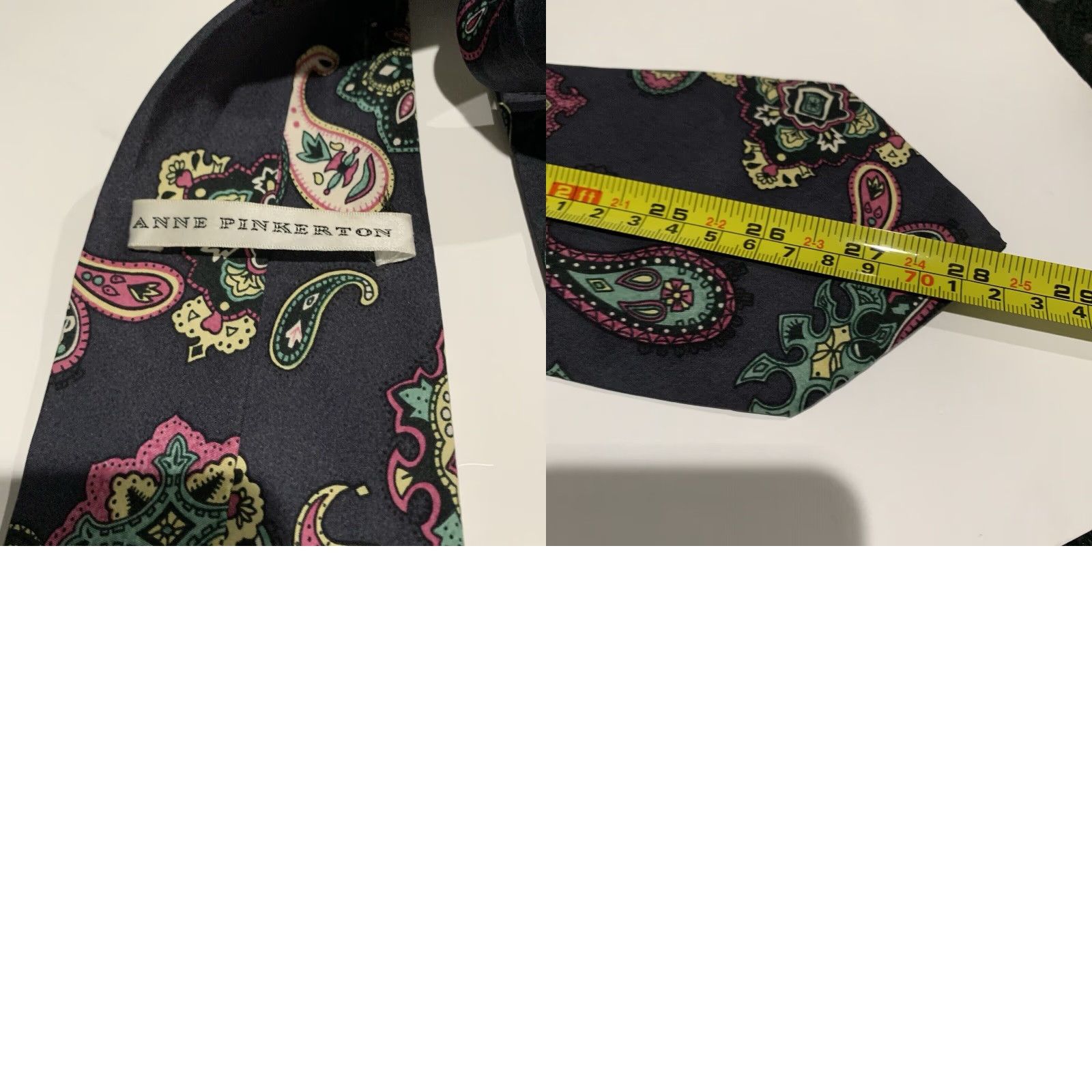 Vintage Vintage Men’s Silk Tie Anne Pinkerton Black Cream Pastel Paisley Geometric Retro 1980s Size ONE SIZE - 8 Thumbnail