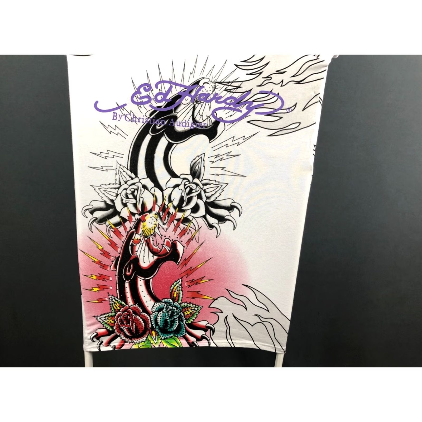 Ed Hardy Ed Hardy Women's T-Shirt Size L White 100% Cotton Long Sleeve V-Neck Rhinestone Signature Logo Rose Casual Shirt Womens Size L / US 10 / IT 46 - 7 Thumbnail