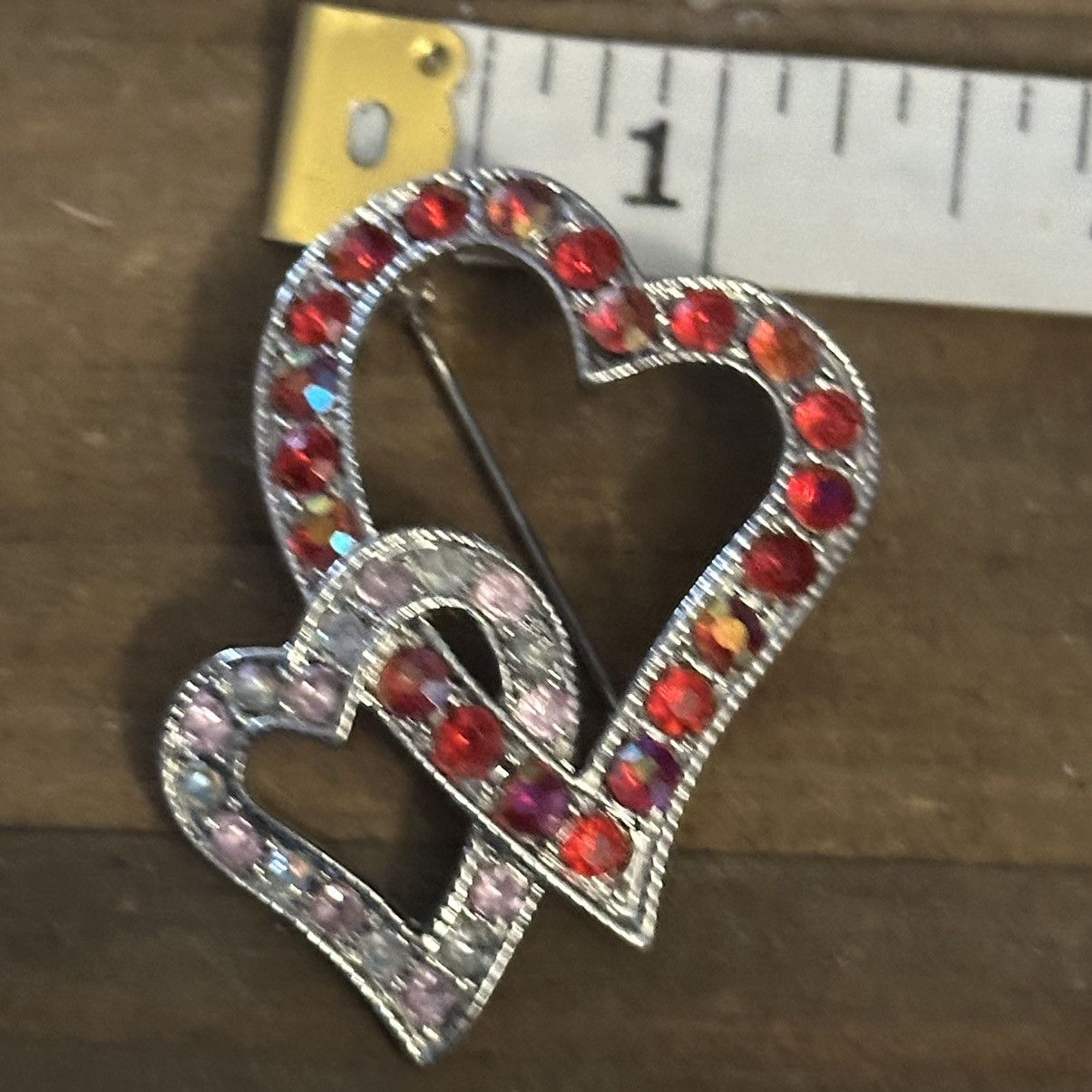 Vintage Vintage rhinestone intertwined open hearts brooch Size ONE SIZE - 2 Thumbnail