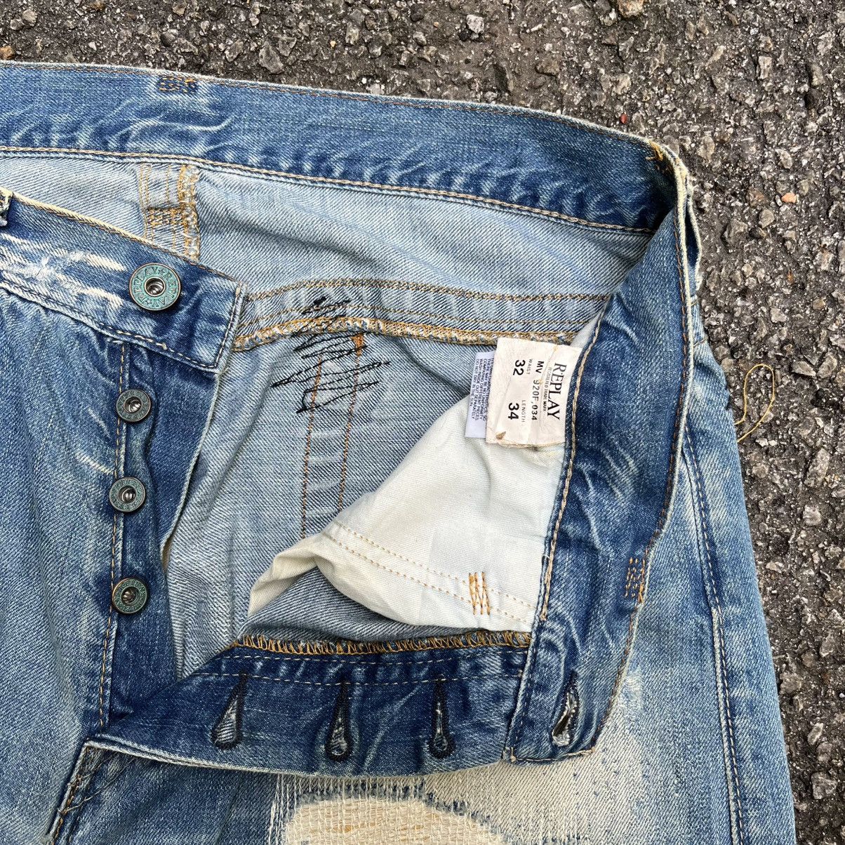 Replay Vintage Replay Distressed Jeans Fly Button Denim Faded Blue Size US 32 / EU 48 - 10 Thumbnail