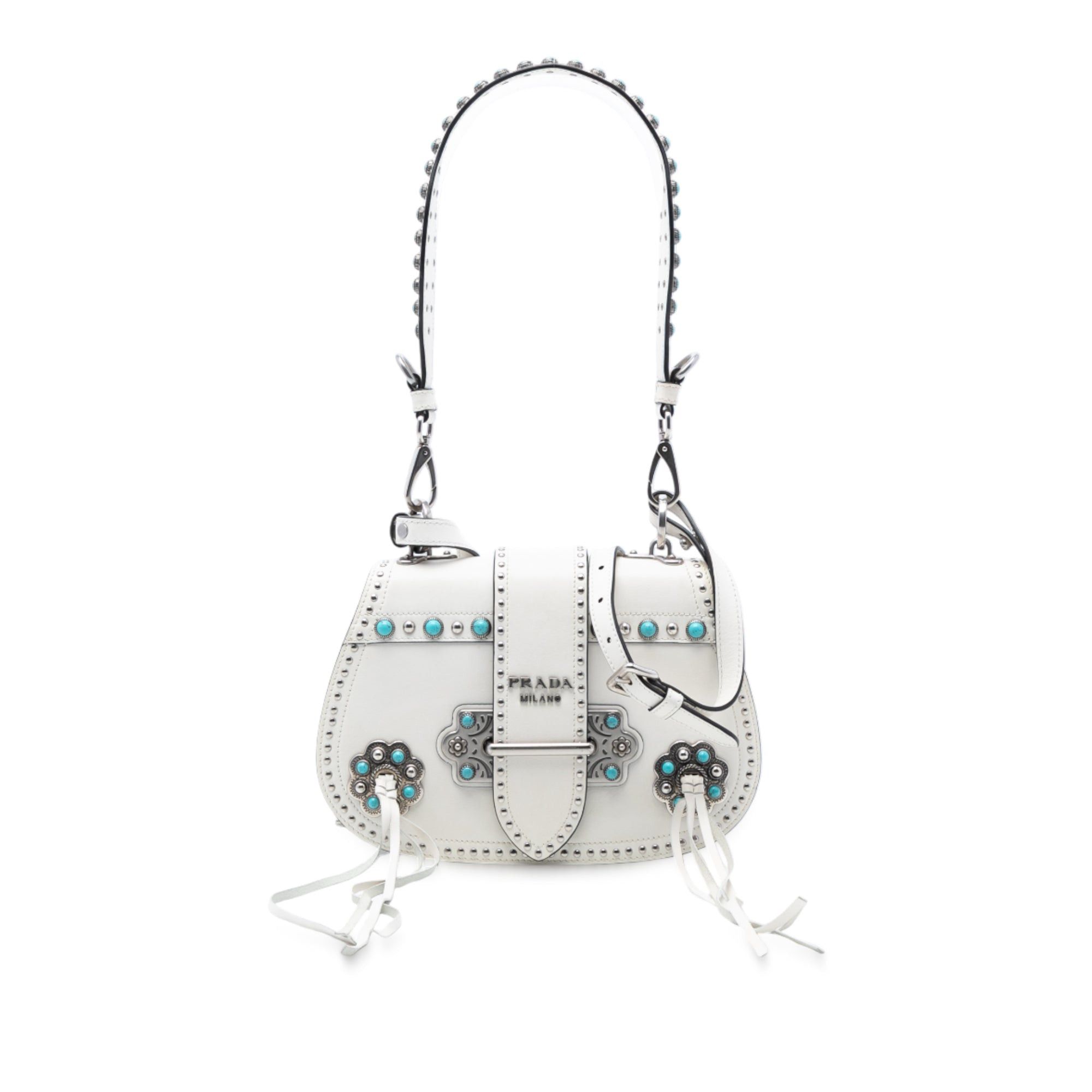 Prada City Calf Studded Folk Corsiere Satchel Size ONE SIZE - 1 Thumbnail
