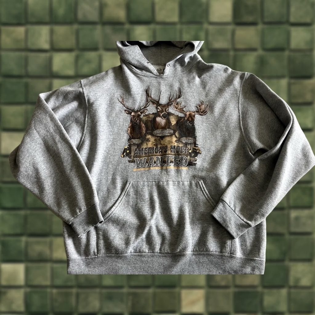 Fruit Of The Loom America's Most Wanted FOTL Hunting Hoodie Pullover Gray L Men's Hooded Pockets Fleece All Seasons Drawstring Size US L / EU 52-54 / 3 - 1 Thumbnail