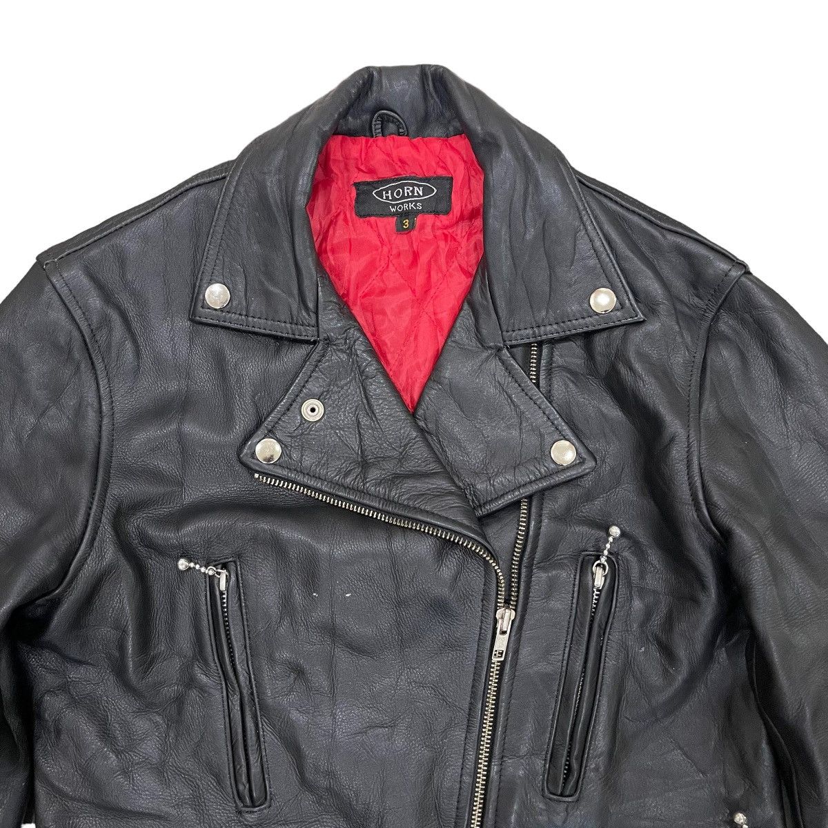 Genuine Leather × Vintage Horn Work Genuine Leather Punk Motorcycle Bikers Jacket Size M / US 6-8 / IT 42-44 - 2 Thumbnail