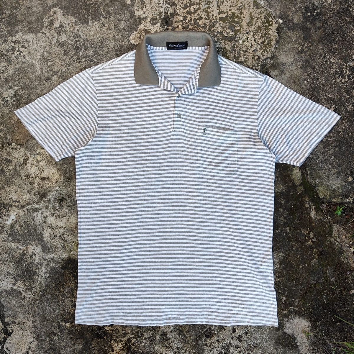 image of Vintage 90's YSL YVES Saint Laurent Faded Polo Casual T-Shirt in Striped, Men's (Size XL)