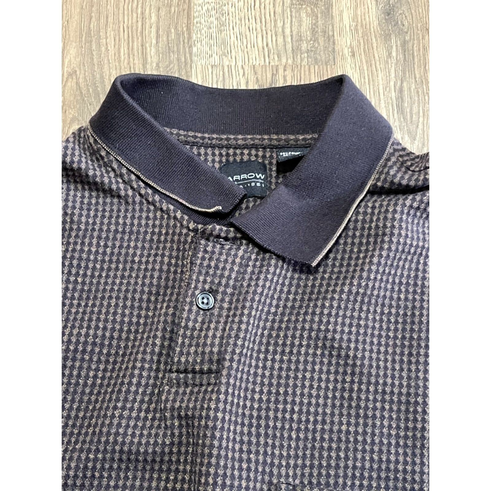 Arrow Arrow Shirt Mens Size Large Brown Black Long Sleeve Polo Collared Shirt Size US L / EU 52-54 / 3 - 3 Thumbnail