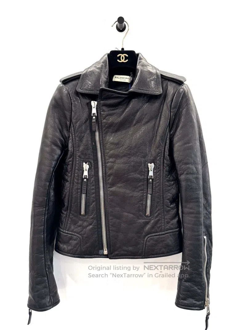 Balenciaga Black Asymmetrical Zipper Women's Biker Leather
