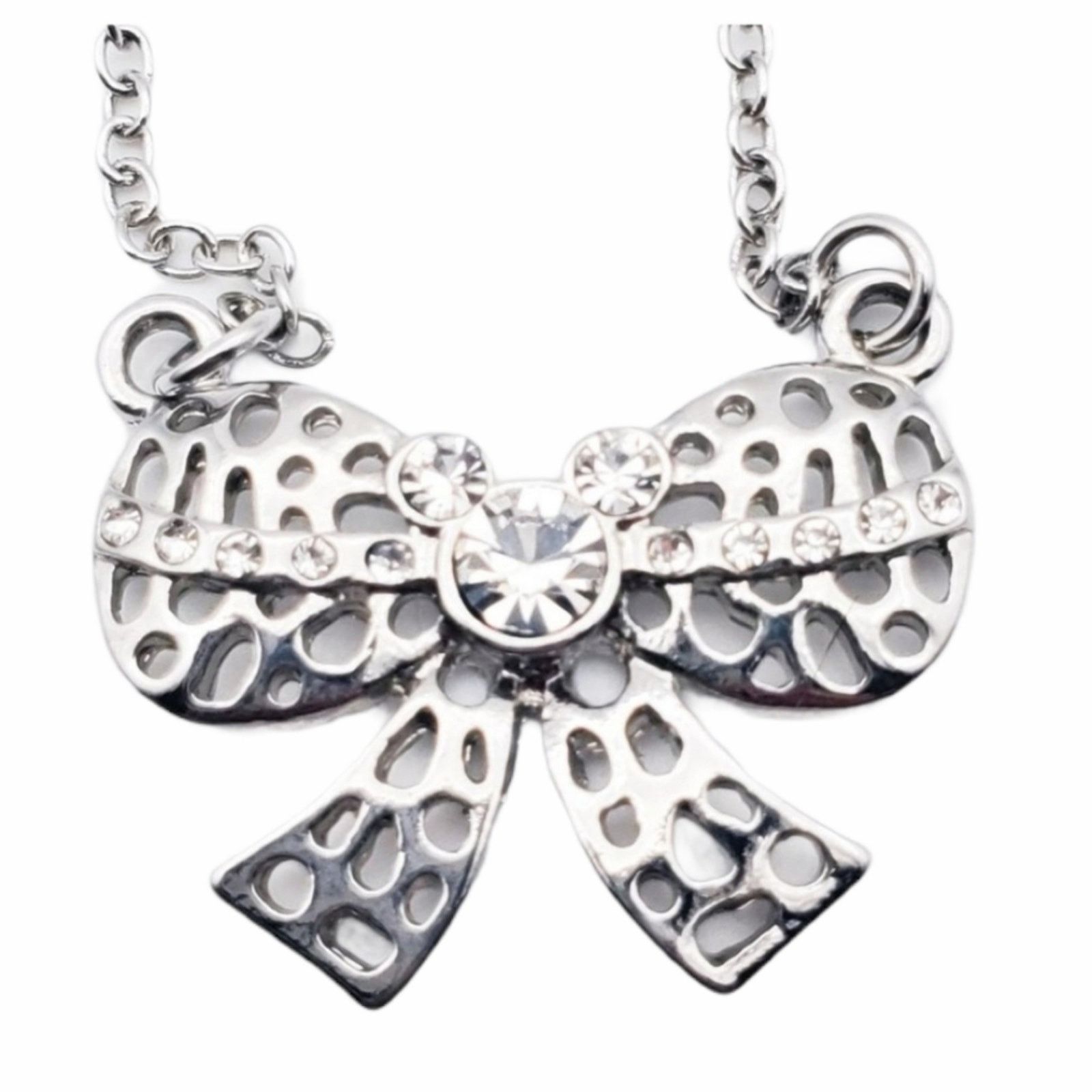 Disney Disney Mickey Silver Bow Necklace Rhinestone Elegant Size ONE SIZE - 1 Thumbnail