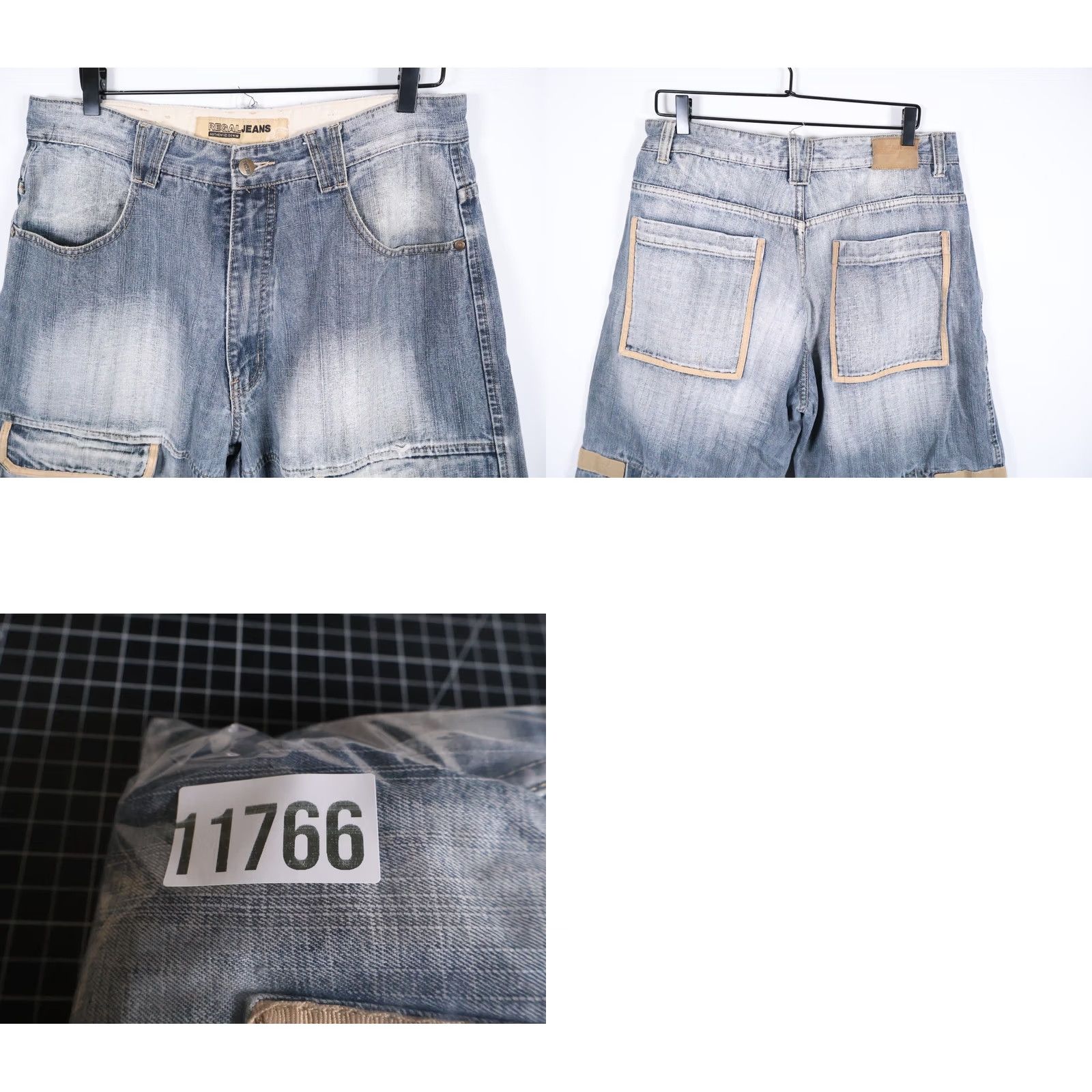 Denime VINTAGE Regal Jeans Cargo Shorts Mens 33 x 13 Denim Blue 90s Hip Hop Retro Taped Leg Cargo Pocket Zip Fly Jeans Shorts Size US 32 / EU 48 - 9 Thumbnail