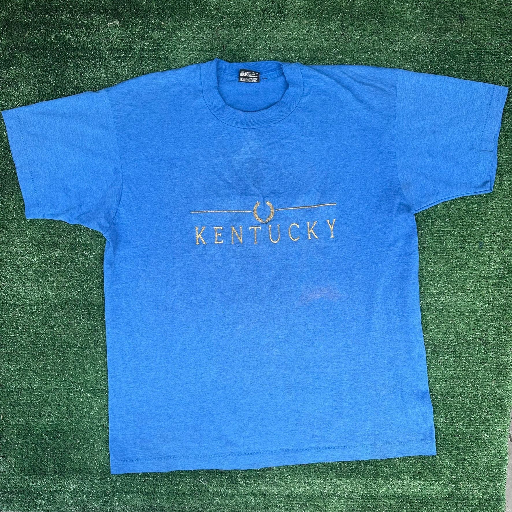 Fruit Of The Loom Vintage 90s Kentucky Blue Embroidered T-Shirt Single Stitch Size US L / EU 52-54 / 3 - 1 Thumbnail
