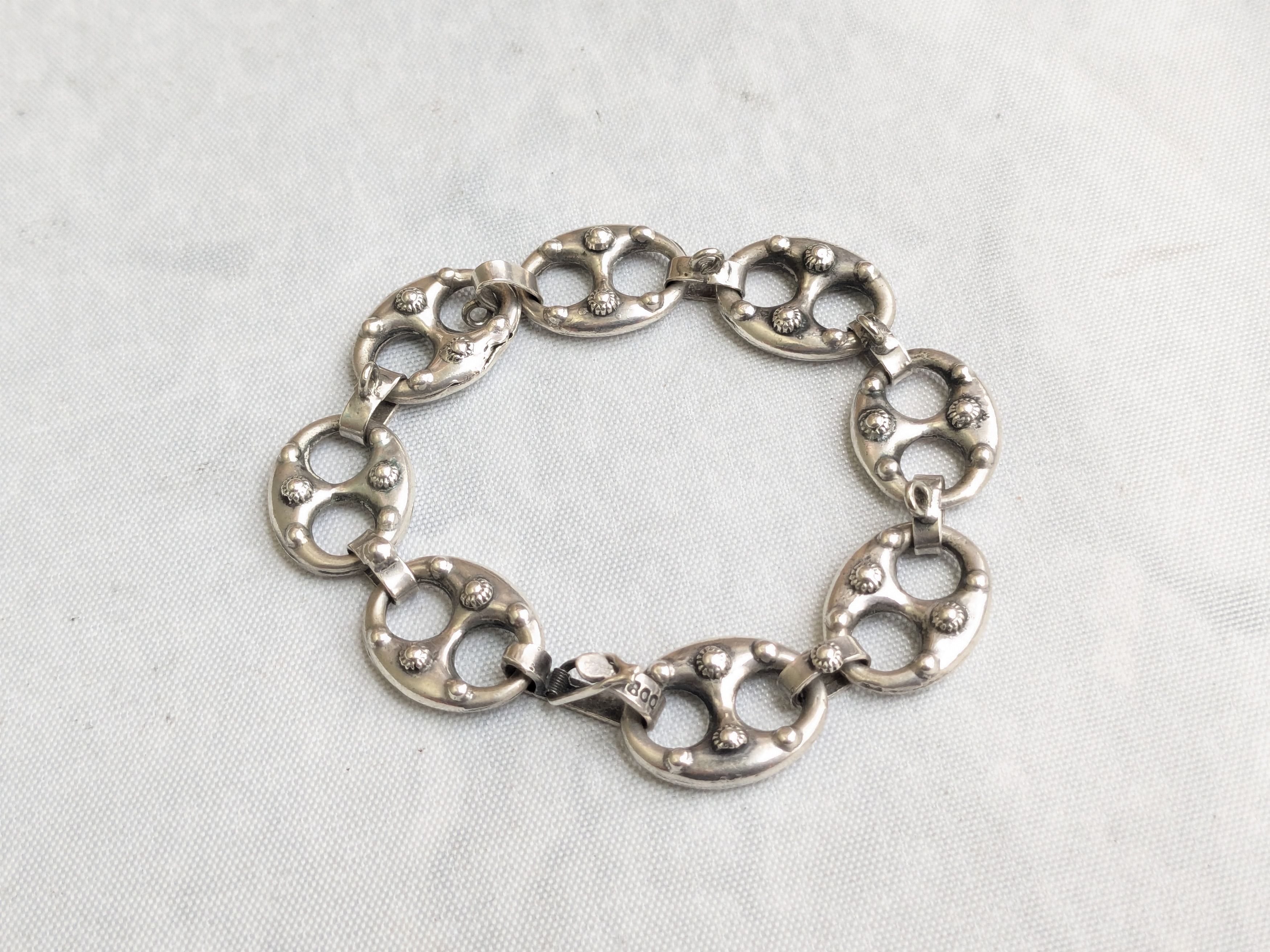 Jewelry .800 Silver Bracelet Anchor Mariner Puffy Hollow 7.25" Size ONE SIZE - 6 Thumbnail