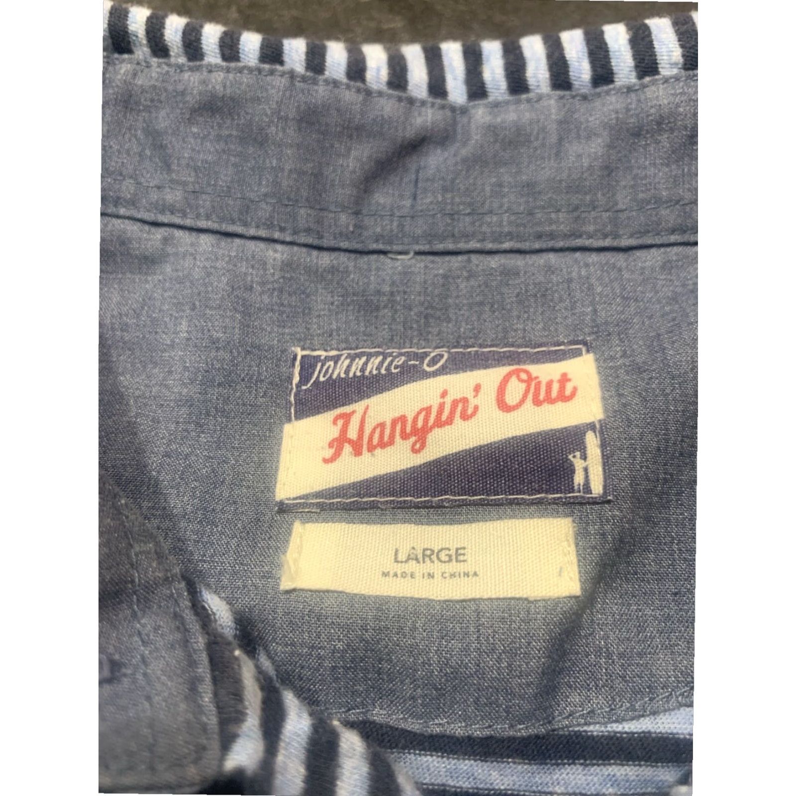 johnnie-O johnnie-O Hangin' Out Mens Charcoal Gray Linen Blend Striped Short Sleeve Polo Shirt Large Size US L / EU 52-54 / 3 - 5 Thumbnail