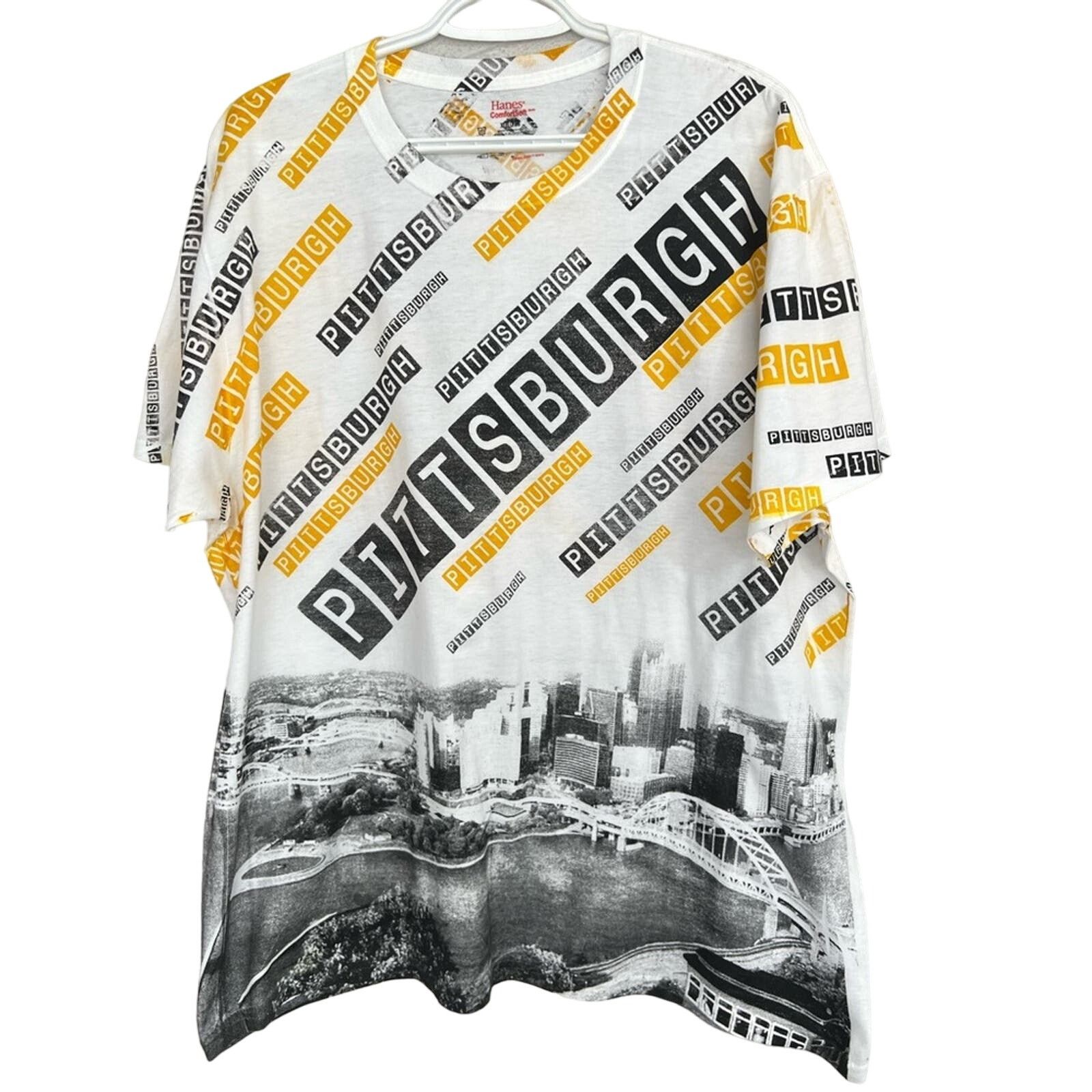Hanes Pittsburgh City Skyline Shirt All Over AOP STEELERS BRUINS Size US XL / EU 56 / 4 - 1 Thumbnail