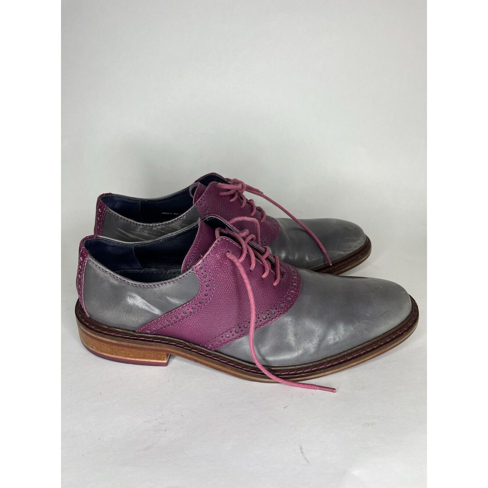 Cole Haan Cole Haan Gray Patent Leather Purple Pebbled Oxfords Shoes M Size US 9 / EU 42 - 8 Thumbnail