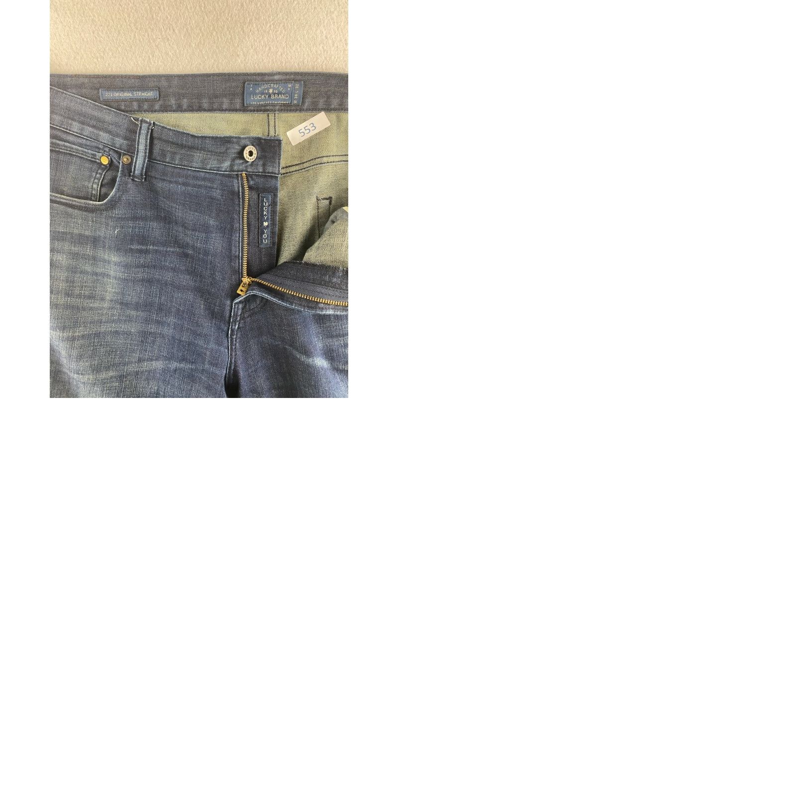 Vintage Lucky Brand Jeans Mens 38 Blue Straight Stretch 221 Original Dark Distressed Regular Rise 5-Pocket Denim Size US 38 / EU 54 - 9 Thumbnail