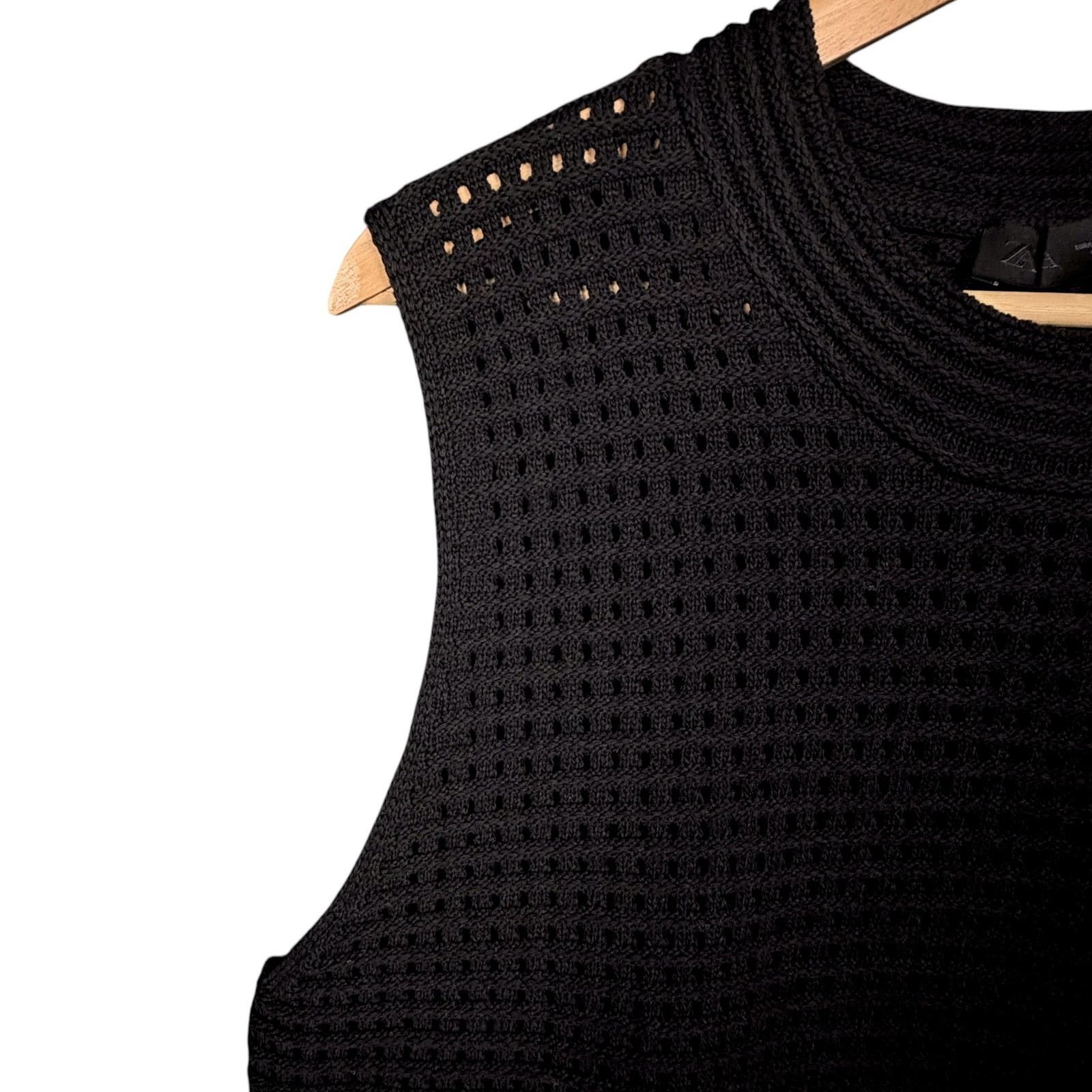 Zara Zara Women's XL Black Crochet Knit Fringe Tank Boho Festival Size XL / US 12-14 / IT 48-50 - 4 Thumbnail
