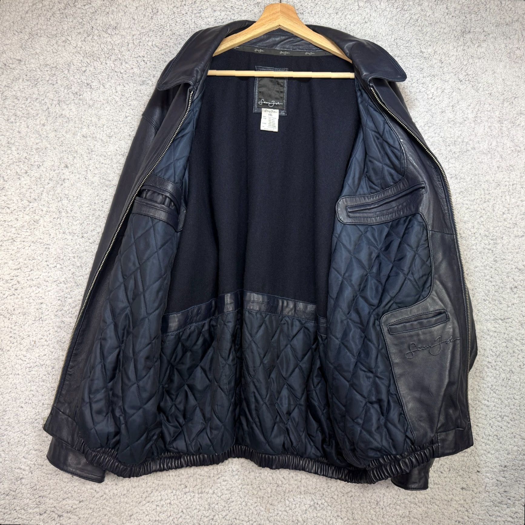 Sean John VTG Sean John Leather Bomber Jacket Wool Lined Zip Up Navy Blue Men's 2XL Size US XXL / EU 58 / 5 - 7 Thumbnail