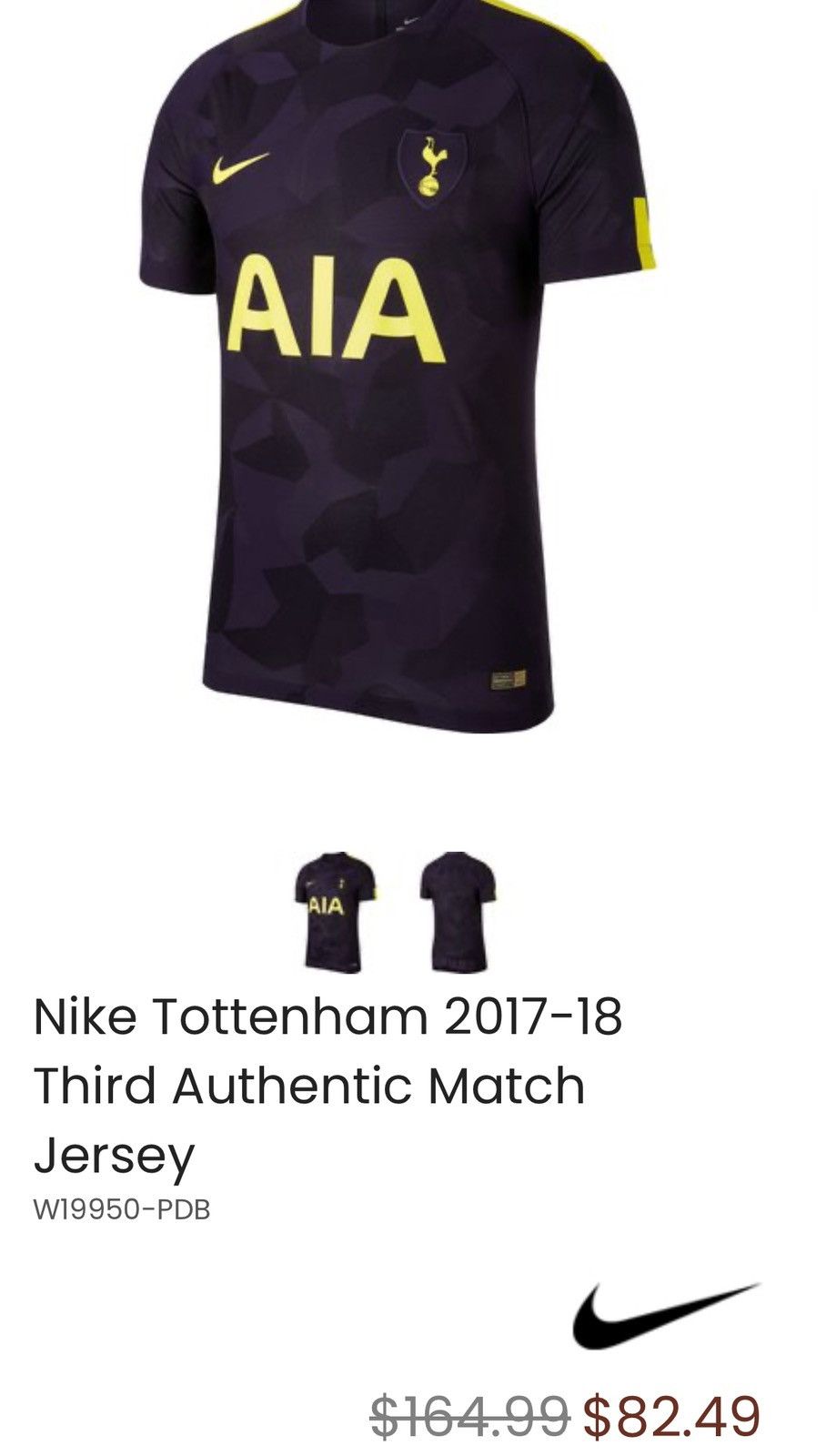 Nike × Vintage Nike Tottenham 2017-18 Third Authentic Match Soccer Jersey Size US M / EU 48-50 / 2 - 12 Thumbnail