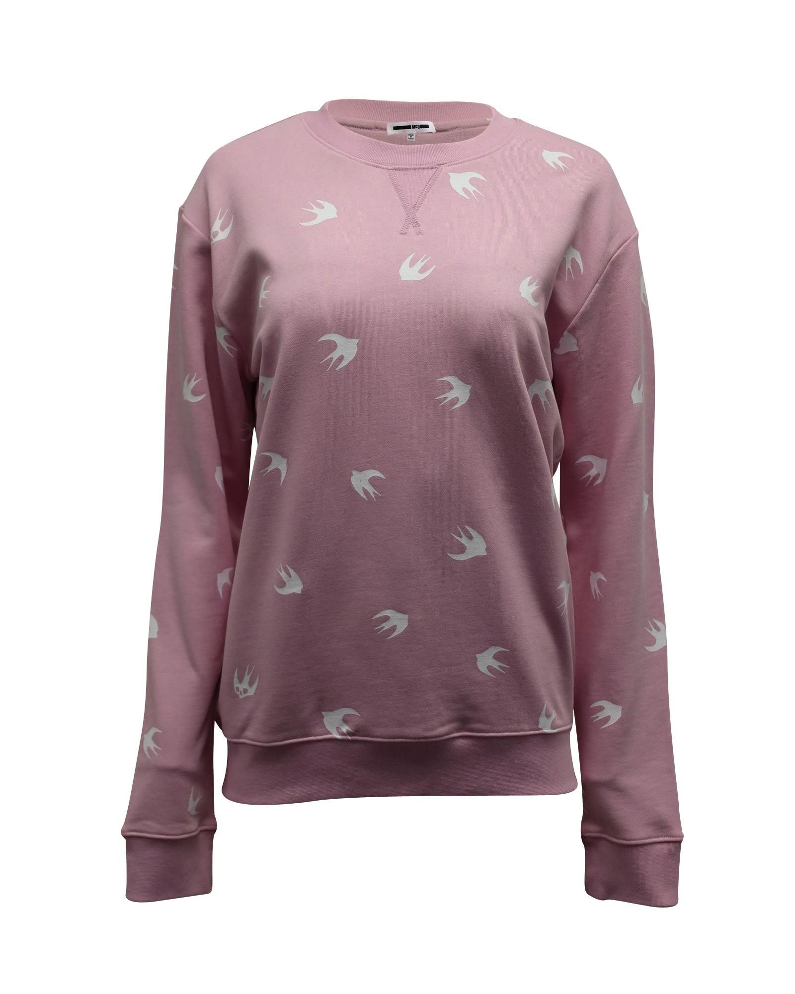 image of Alexander Mcqueen Swallow Printed Sweatshirt In Pink Cotton in Pink Print, Women's (Size Small)