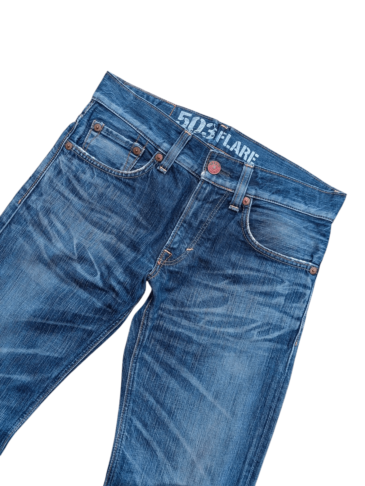 Edwin FLARED 90s Edwin 503 Flare BlueTrip Whiskers Faded Jeans Size US 32 / EU 48 - 5 Thumbnail