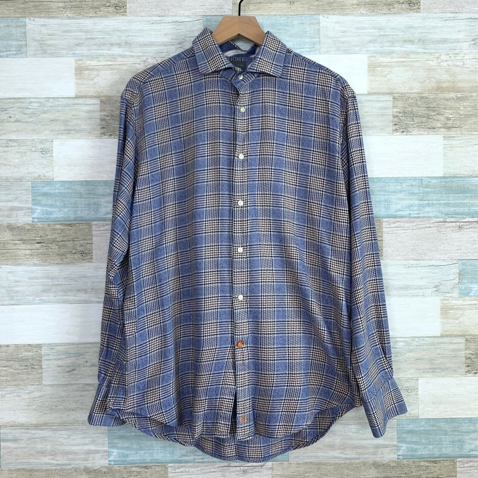 Thomas Dean Thomas Dean Basketweave Check Shirt Blue Button Up Mens L Size US L / EU 52-54 / 3 - 1 Thumbnail