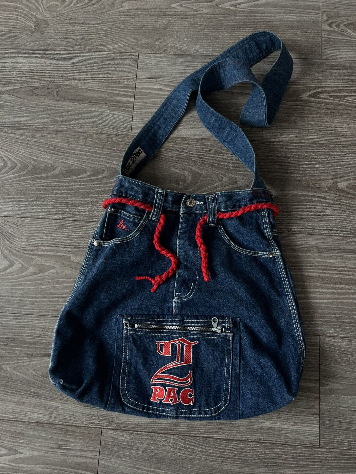 Affliction × Handmade ‼️Vintage Handmade Avant Garde 2Pac Denim Big Logo Sling Bag‼️ Size ONE SIZE - 9 Thumbnail