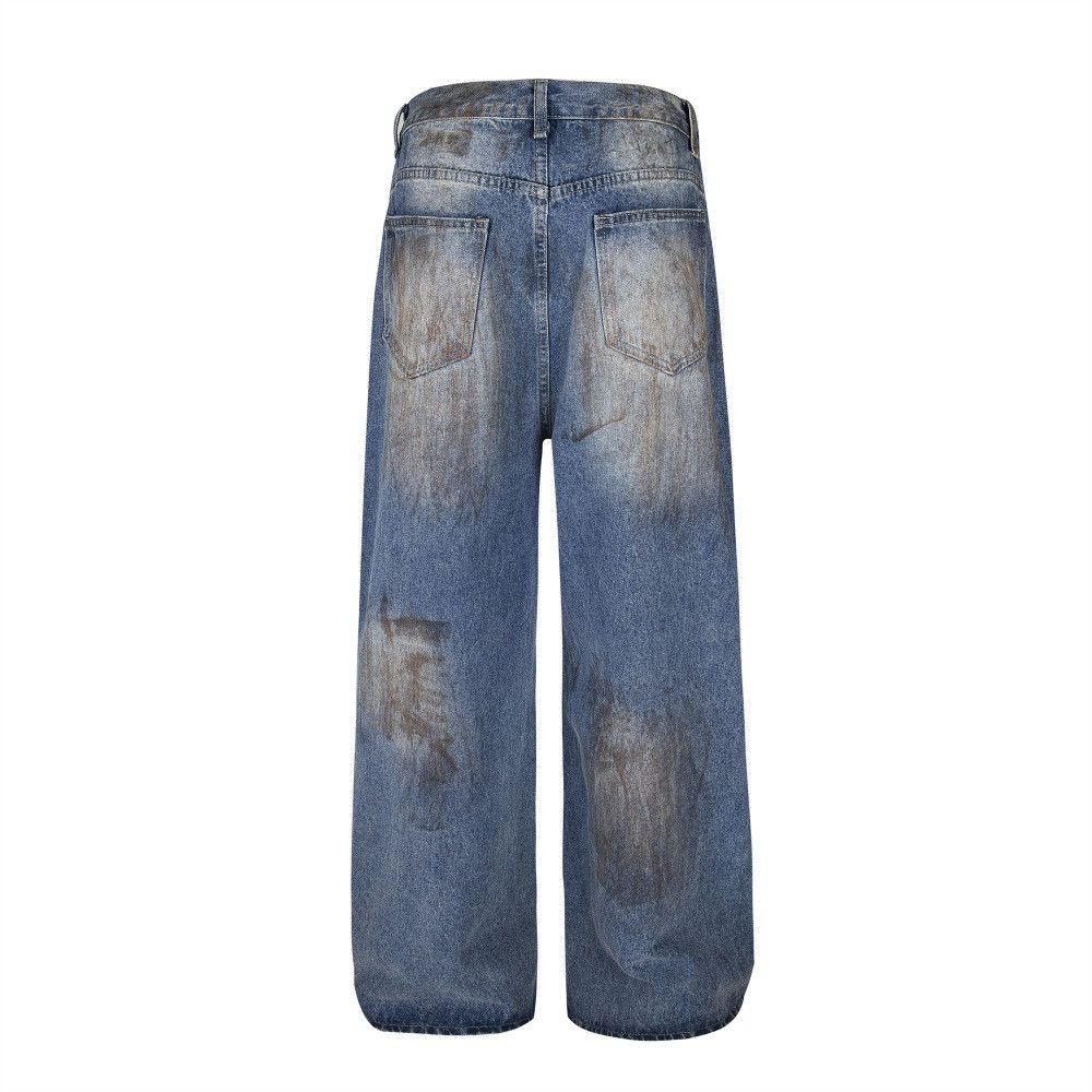 Japanese Brand × Vintage Retro street loose wide-leg straight ink-splashed hole jeans Size US 32 / EU 48 - 2 Thumbnail