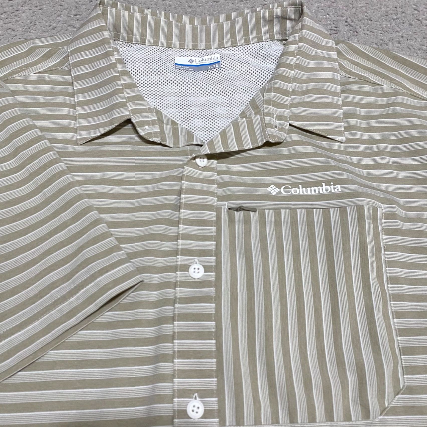 Vintage Columbia Shirt Mens XL Beige Striped Short Sleeve Button-Up Casual Outdoor Fish UV Protection Pockets Quick Dry All Seasons 2059 Size US XL / EU 56 / 4 - 5 Thumbnail