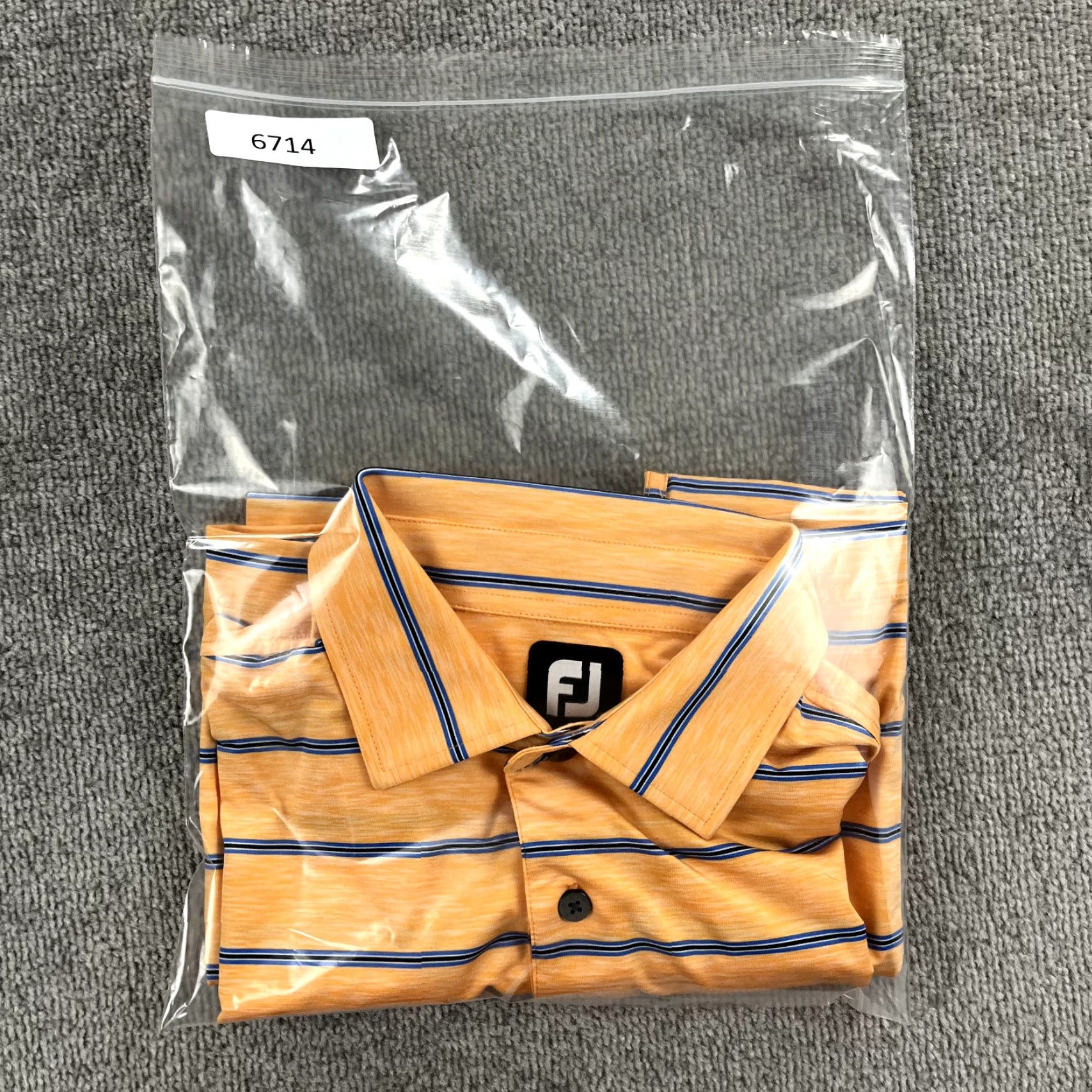 Footjoy FootJoy Polo Shirt Mens Large Orange Blue Striped Golf Performance Stretch S/S Size US L / EU 52-54 / 3 - 2 Thumbnail