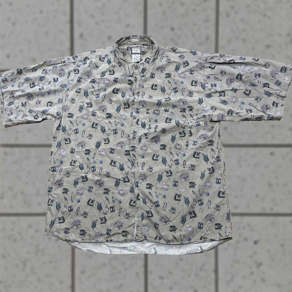 Vintage Windsor Shirt Company vtg 90s Graphic Button Shirt Men XL Fly fishing Reels Tack Print Shirt Size US XL / EU 56 / 4 - 1 Thumbnail