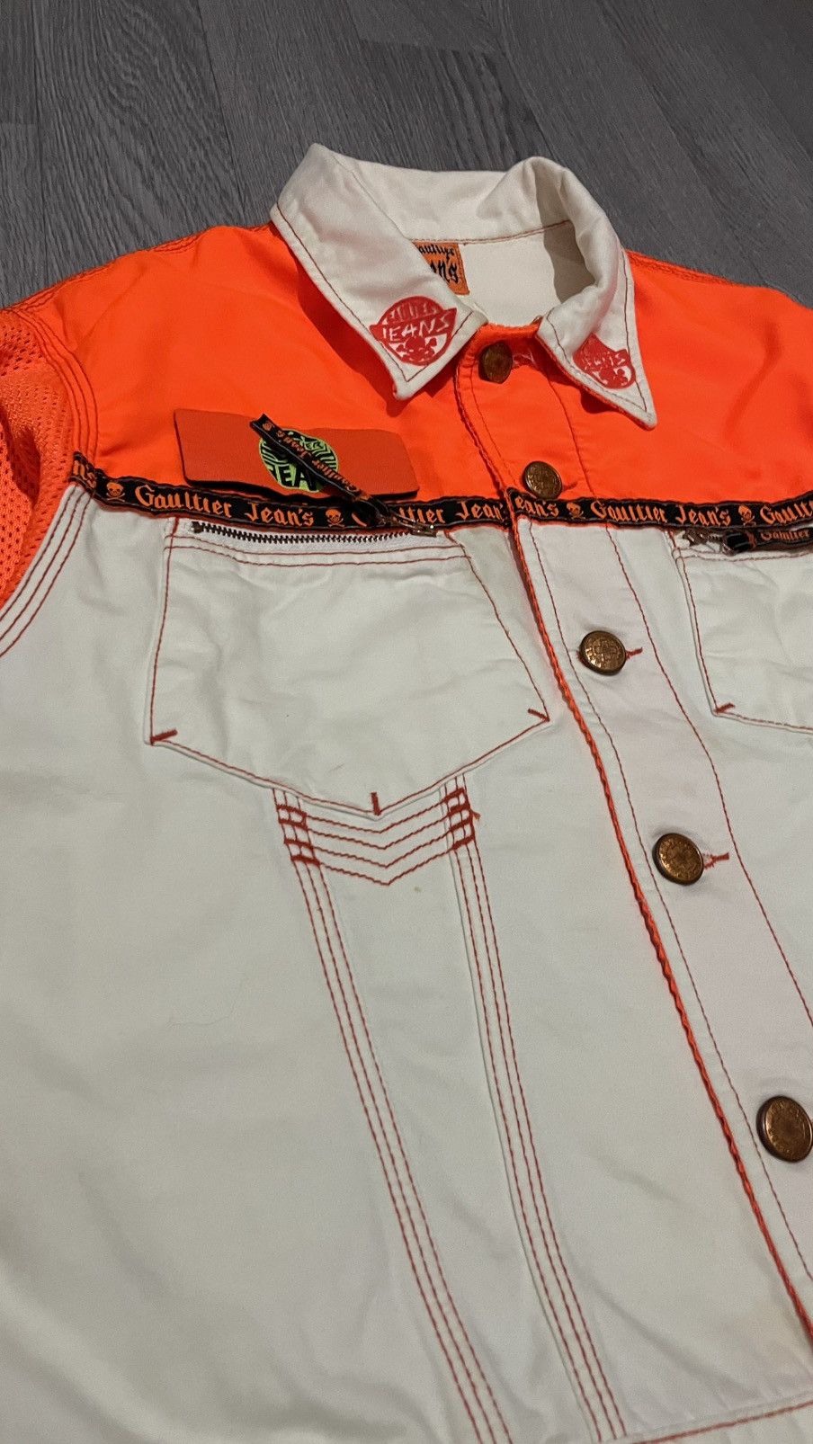 Jean Paul Gaultier Jean Paul Gaultier Jeans Orange & Cream Mesh Sleeve Jacket Size US S / EU 44-46 / 1 - 10 Thumbnail