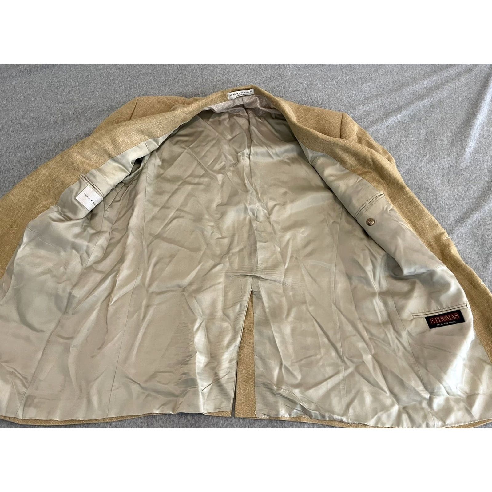 Nordstrom John W Nordstrom E. Thomas Blazer Jacket Sport Coat Mens 44L Beige Silk Wool Two Button Long Pattern Solid Size 44R - 2 Thumbnail
