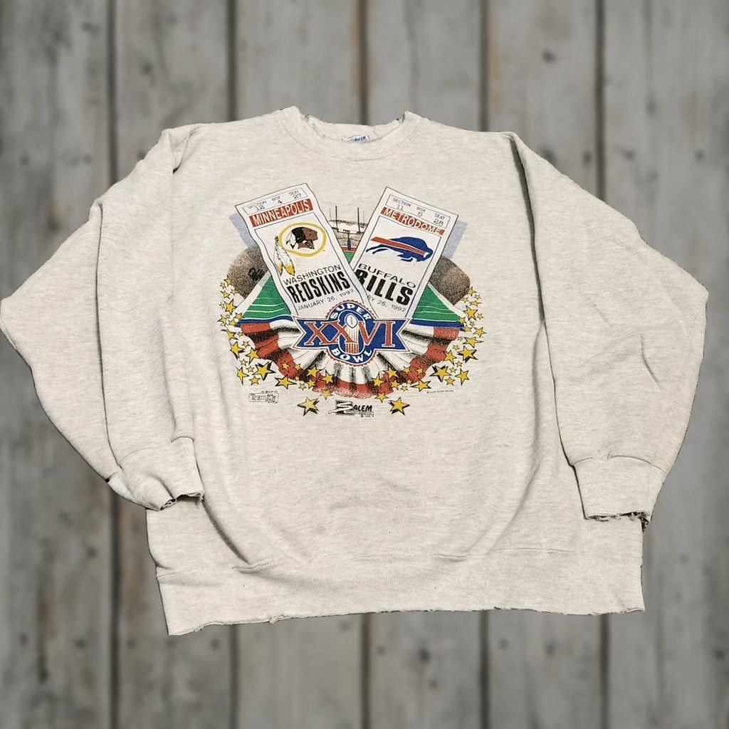 Salem Sportswear VINTAGE Salem Sportswear NFL Crewneck Sweatshirt Men XL Gray 1992 Super Bowl XXVI Heathered Cotton Polyester Sweatshirt (Rare) Size US XL / EU 56 / 4 - 1 Thumbnail