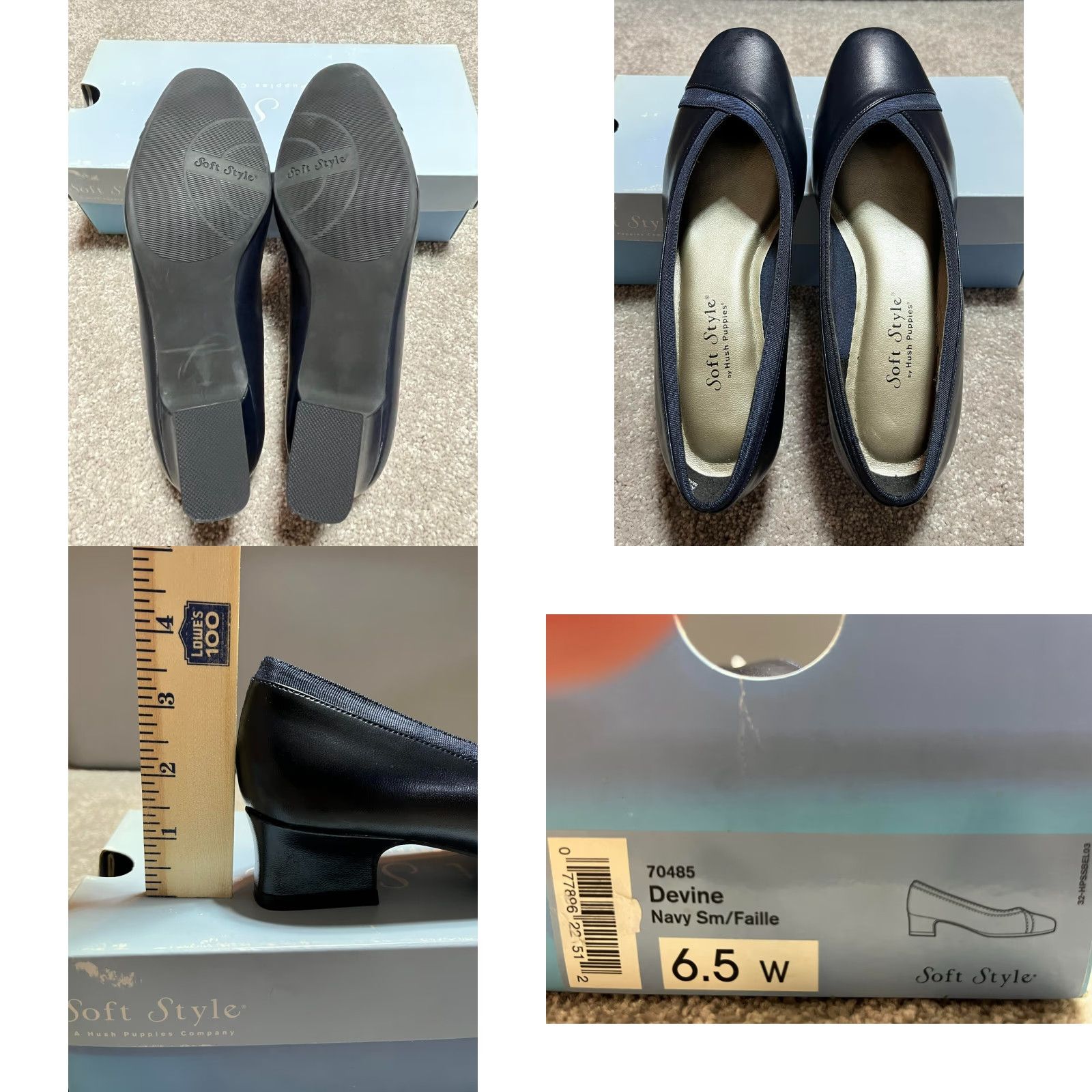 Soft Style by Hush Puppies Pump Heels Women 6.5 W Blue 70485 Devine Slip On Cuban Heel 1.5 in Shoes Women