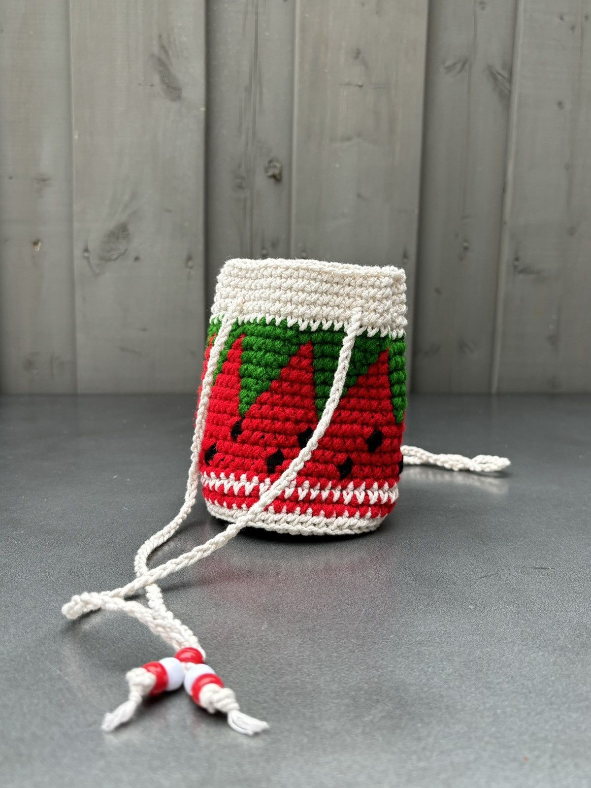 Vintage Strawberry Crochet Mini Bag Hand Knit Sling Bag Key Pouch Size ONE SIZE - 1 Thumbnail