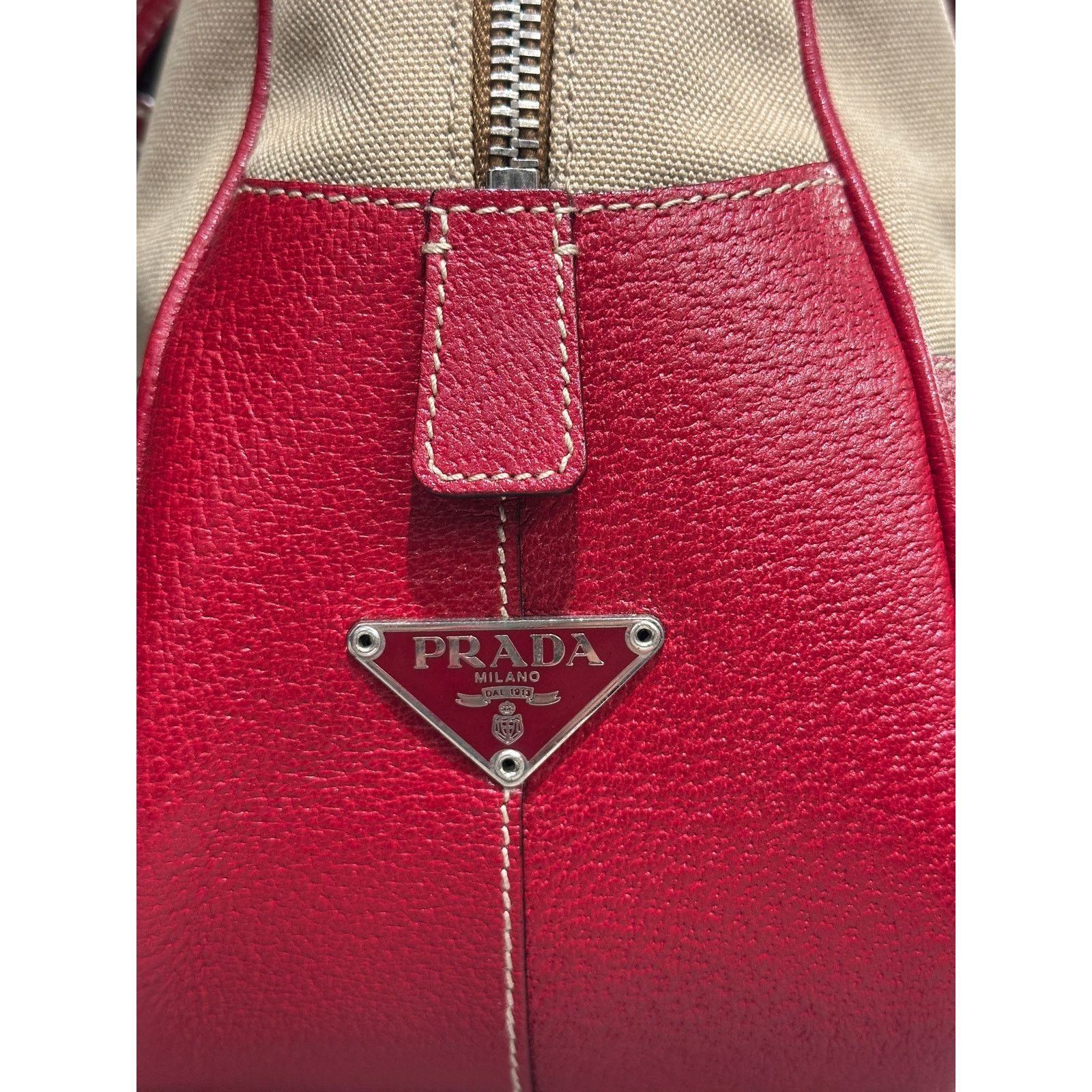 Prada 2000s Prada jacquard bowler bag with red leather trim Size ONE SIZE - 10 Thumbnail