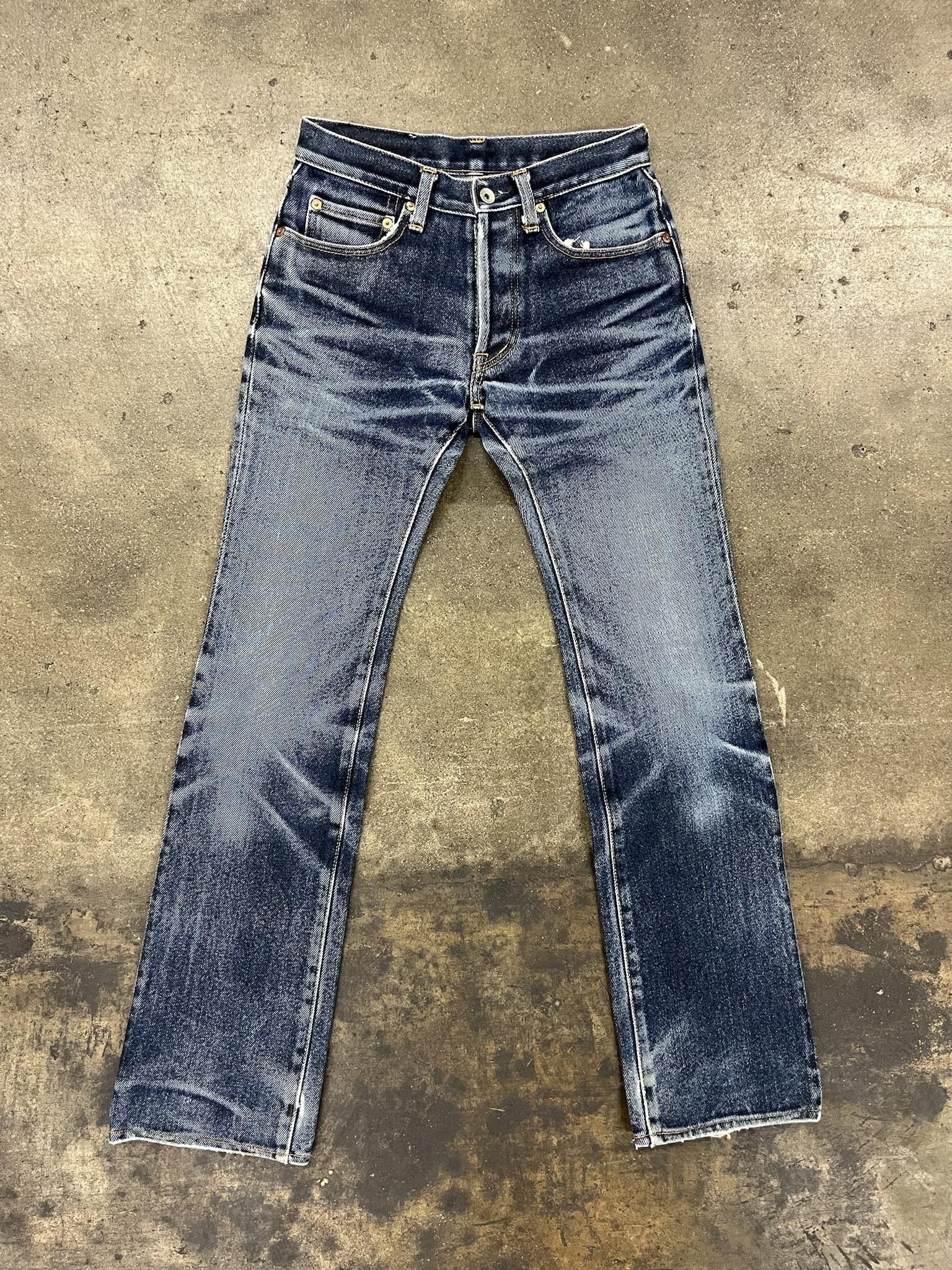 image of Iron Heart 21Oz Faded Slim Fit Japanese Denim in Blue, Men's (Size 28)