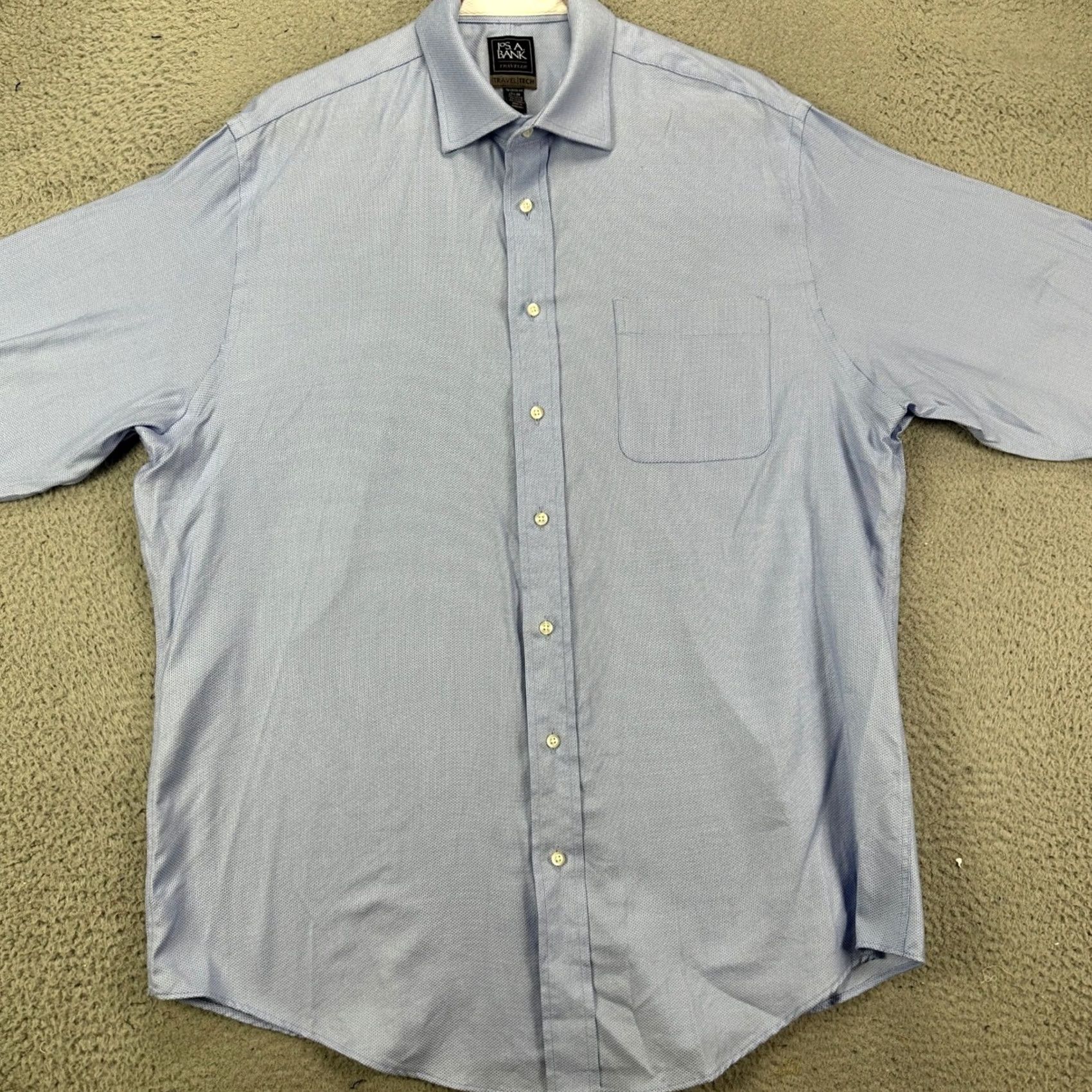 Jos. A. Bank Jos. A. Bank Traveler Shirt Dress Men 17.5-34 Blue Travel Tech Button Up Stretch Shirt Dress Mens Chest 48 Length 33 Preppy Vintage: No Size 48R - 3 Thumbnail