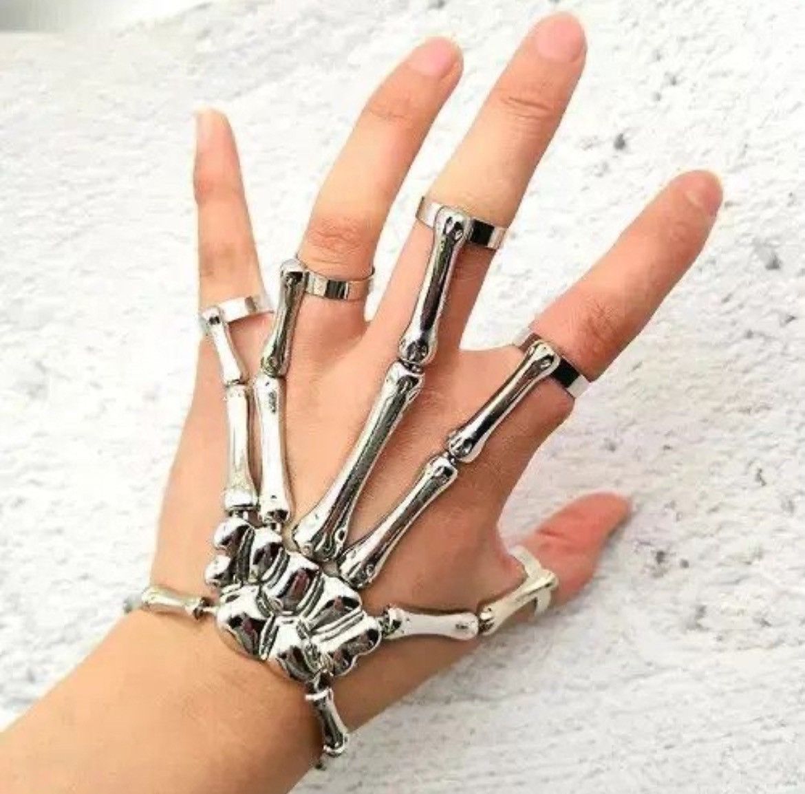 Jewelry × Vintage Skeleton Ring Hand Bracelet Bones Goth Human Jewelry Chrome Size ONE SIZE - 2 Thumbnail