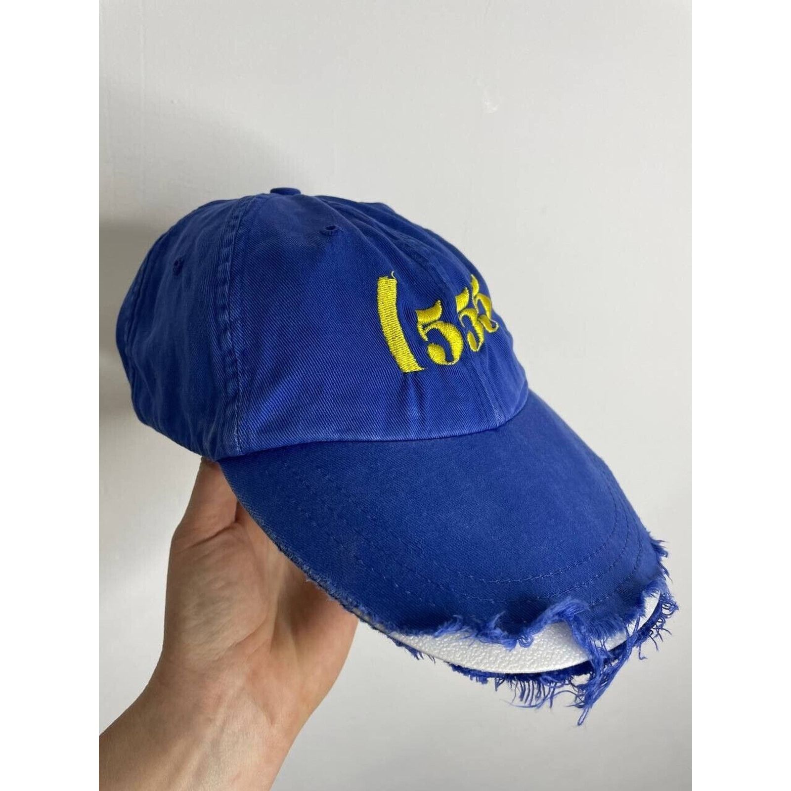 Japanese Brand × Vintage Vintage Distressed Blue Cap 1555 Embroidered Yellow Logo Hat Size ONE SIZE - 1 Thumbnail