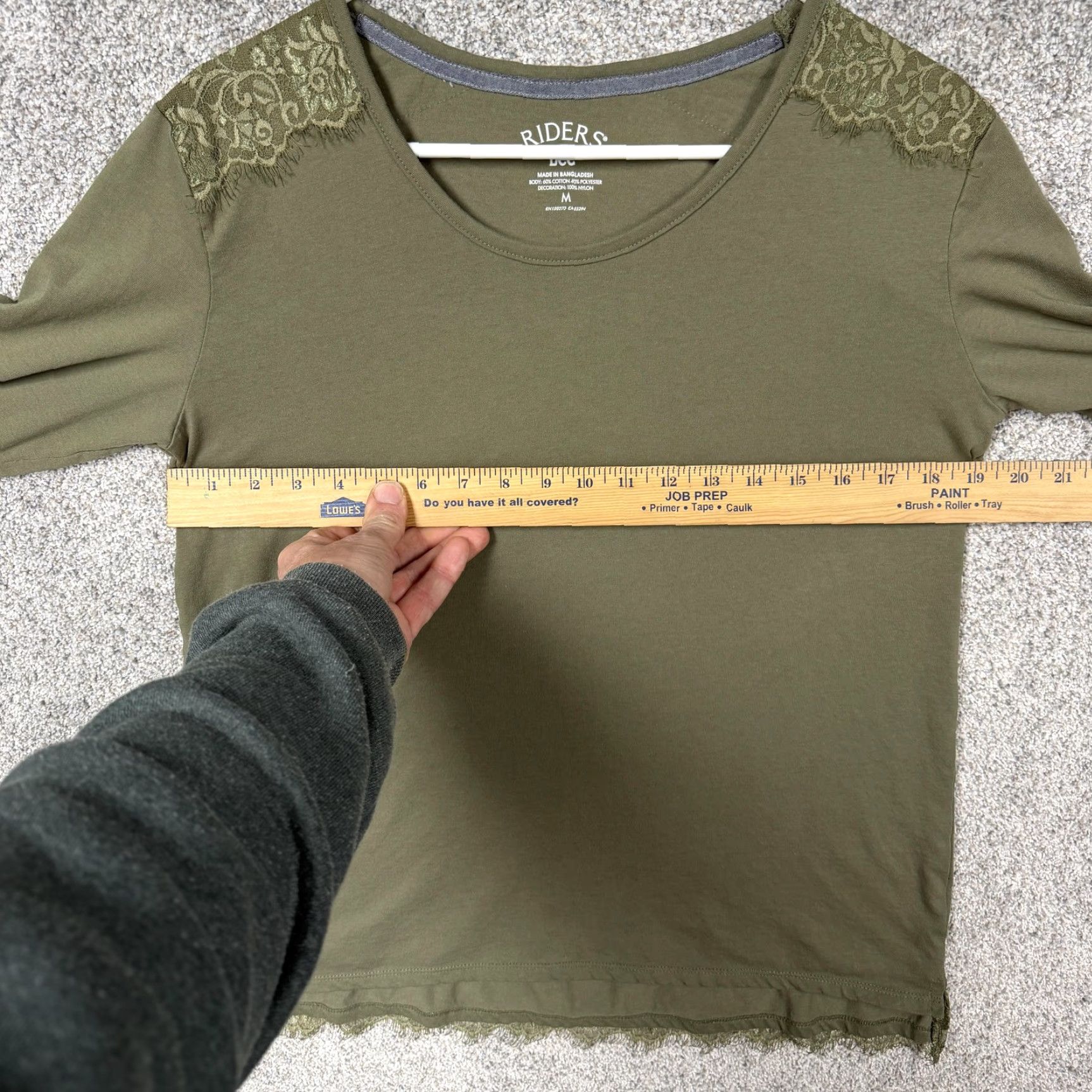 Vintage Riders by Lee Shirt Women M Green Lace Trim Boho Earthy Cottagecore Lagenlook Knit Jersey Long Sleeve Casual Travel Vintage No Size M / US 6-8 / IT 42-44 - 4 Thumbnail