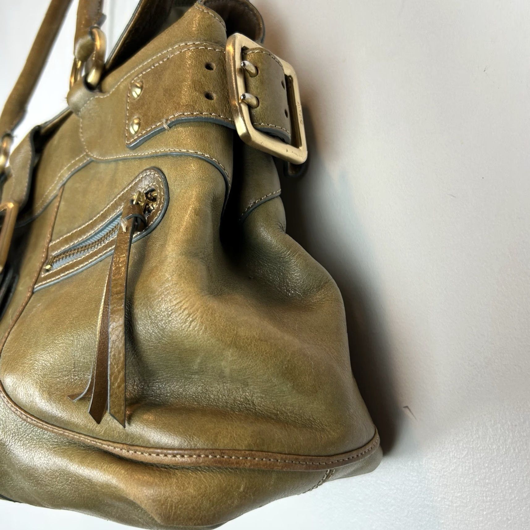 DKNY DKNY Purse Shoulder Army Green Leather Double Handles Read Size ONE SIZE - 4 Thumbnail