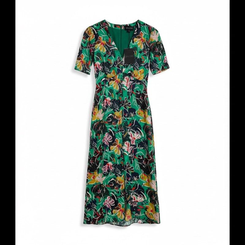 Other Saloni Green Floral Silk Eden Dress Size US 0, UK4, XS (NWT) Size XS / US 0-2 / IT 36-38 - 3 Thumbnail