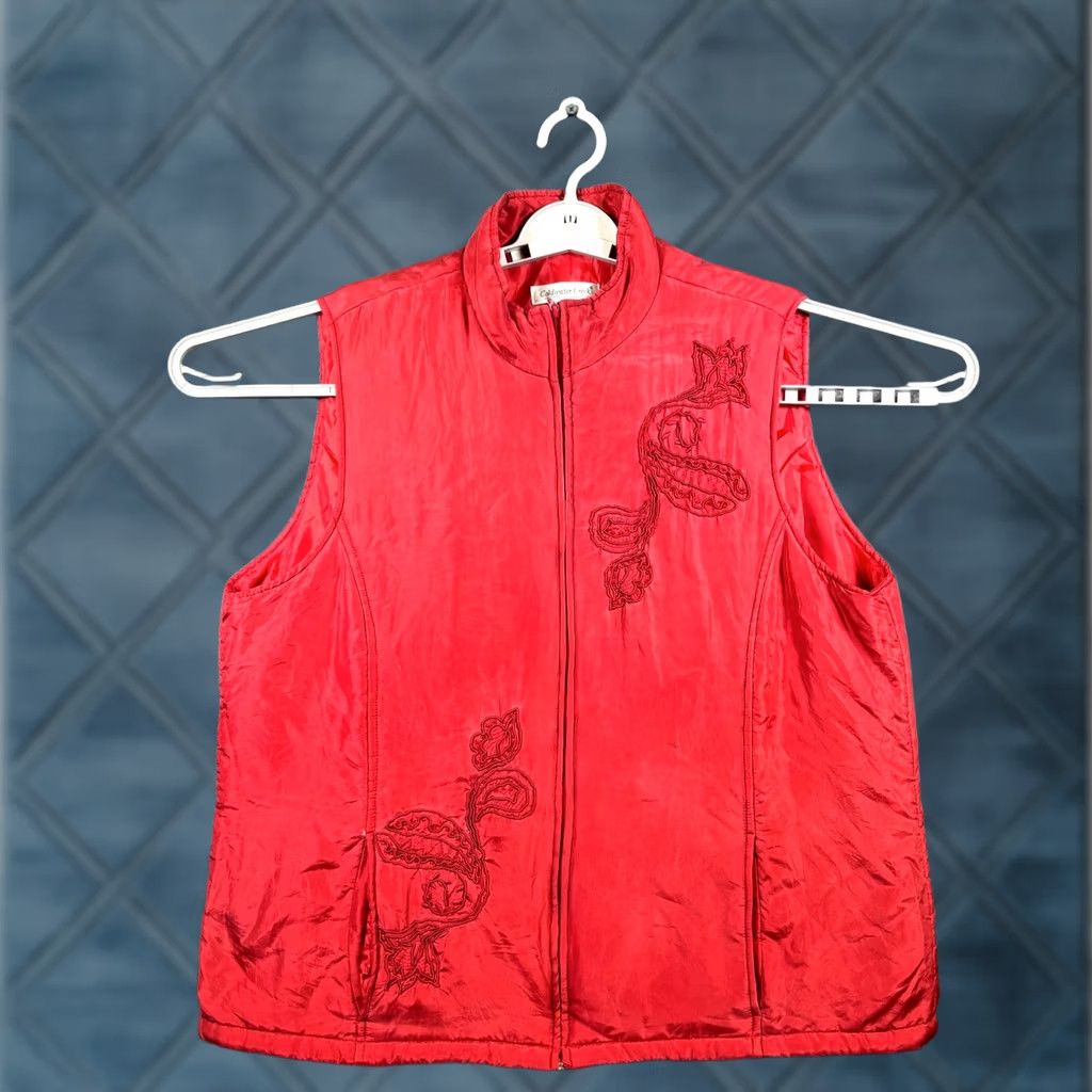 Coldwater Creek Coldwater Creek Vest Jacket Womens 1X Red Silk Floral Full-Zip Travel Utility Vest Jacket Silk Floral Full-Zip Red Womens 1X Size XL / US 12-14 / IT 48-50 - 1 Thumbnail